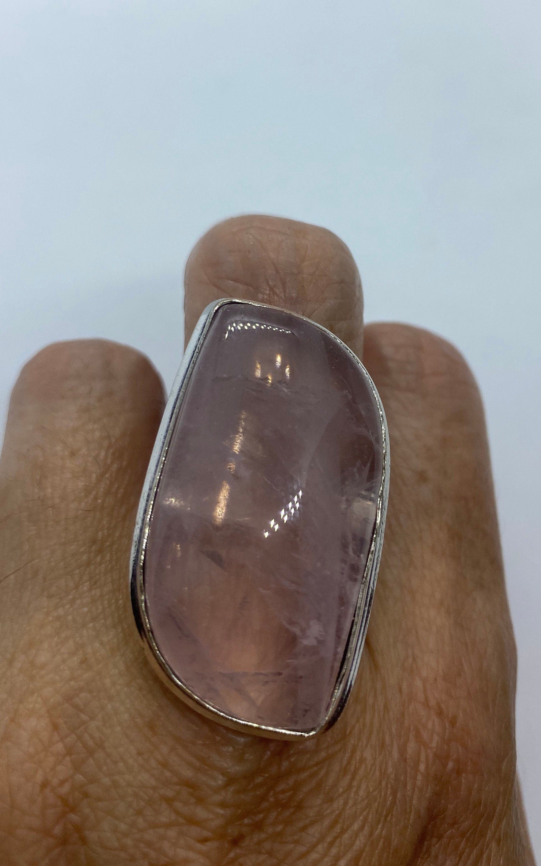 Vintage Genuine Rose Quartz Silver Ring