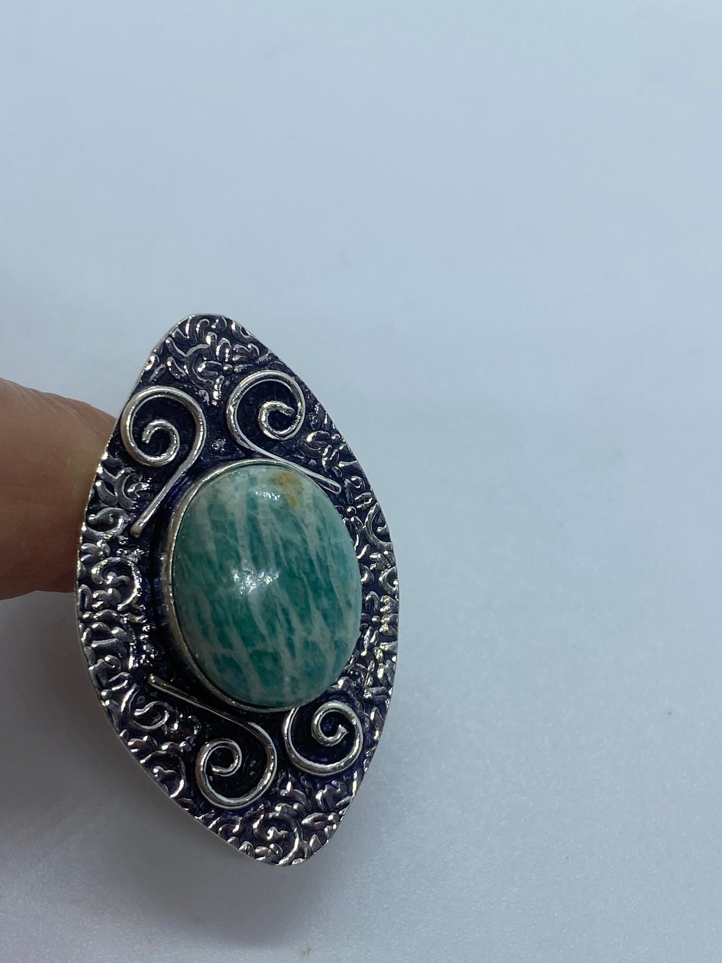 Vintage Green Amazonite Silver Ring Size 8