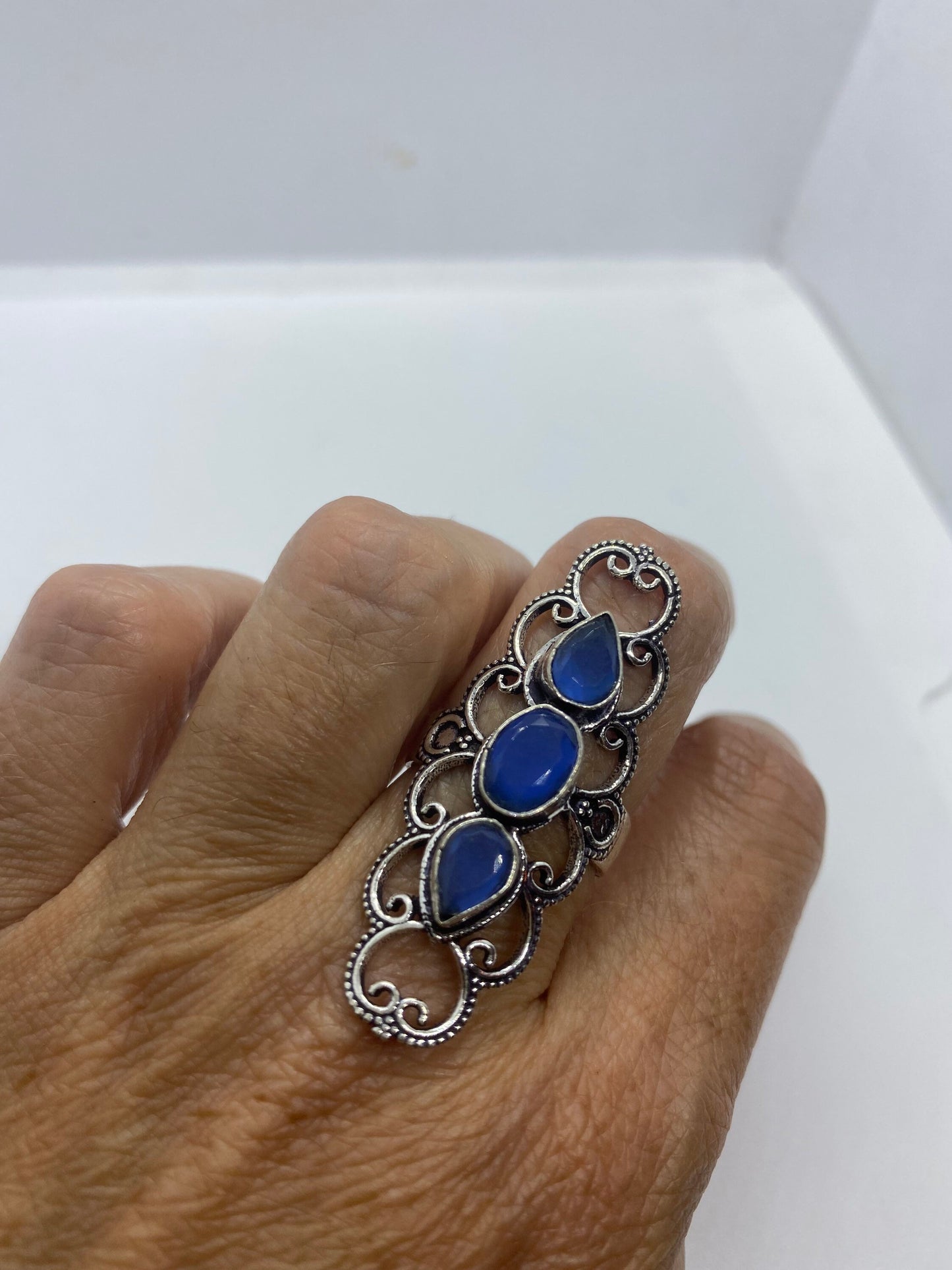 Vintage Blue Chalcedony Ring Statement Cocktail