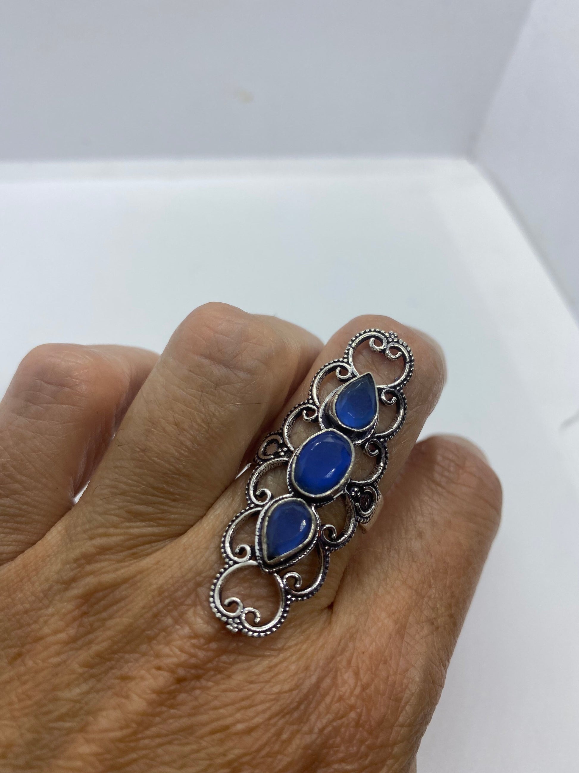 Vintage Blue Chalcedony Ring Statement Cocktail