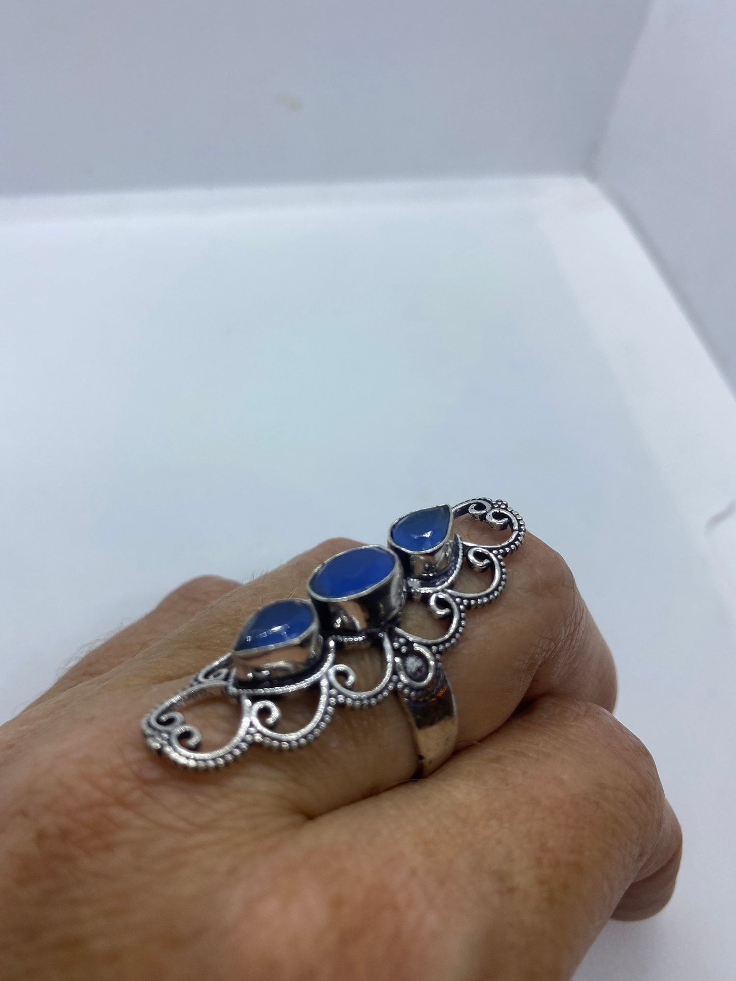 Vintage Blue Chalcedony Ring Statement Cocktail