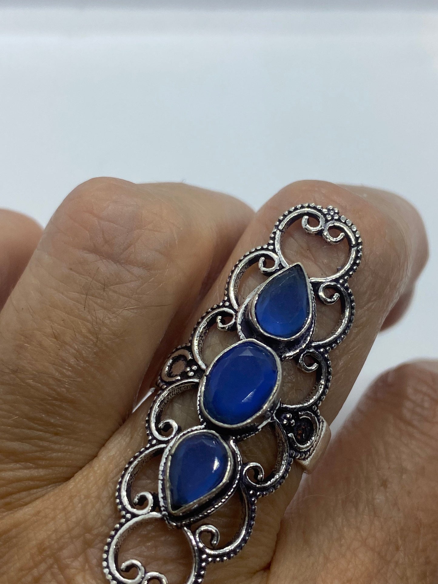 Vintage Blue Chalcedony Ring Statement Cocktail