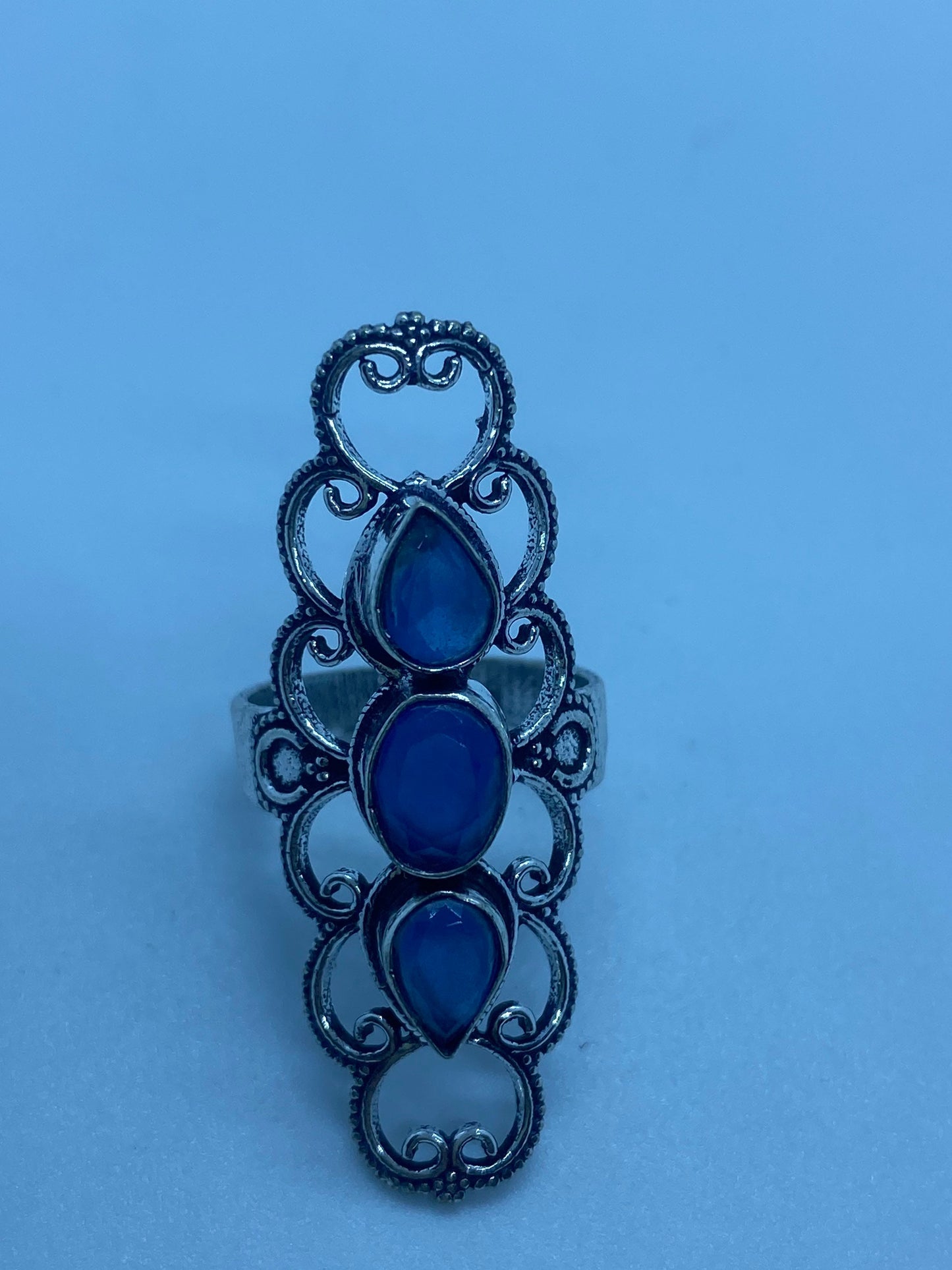 Vintage Blue Chalcedony Ring Statement Cocktail
