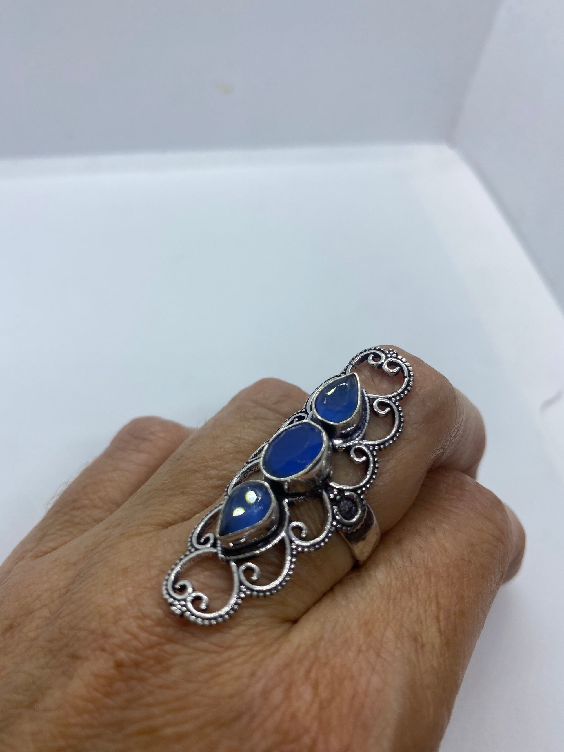 Vintage Blue Chalcedony Ring Statement Cocktail