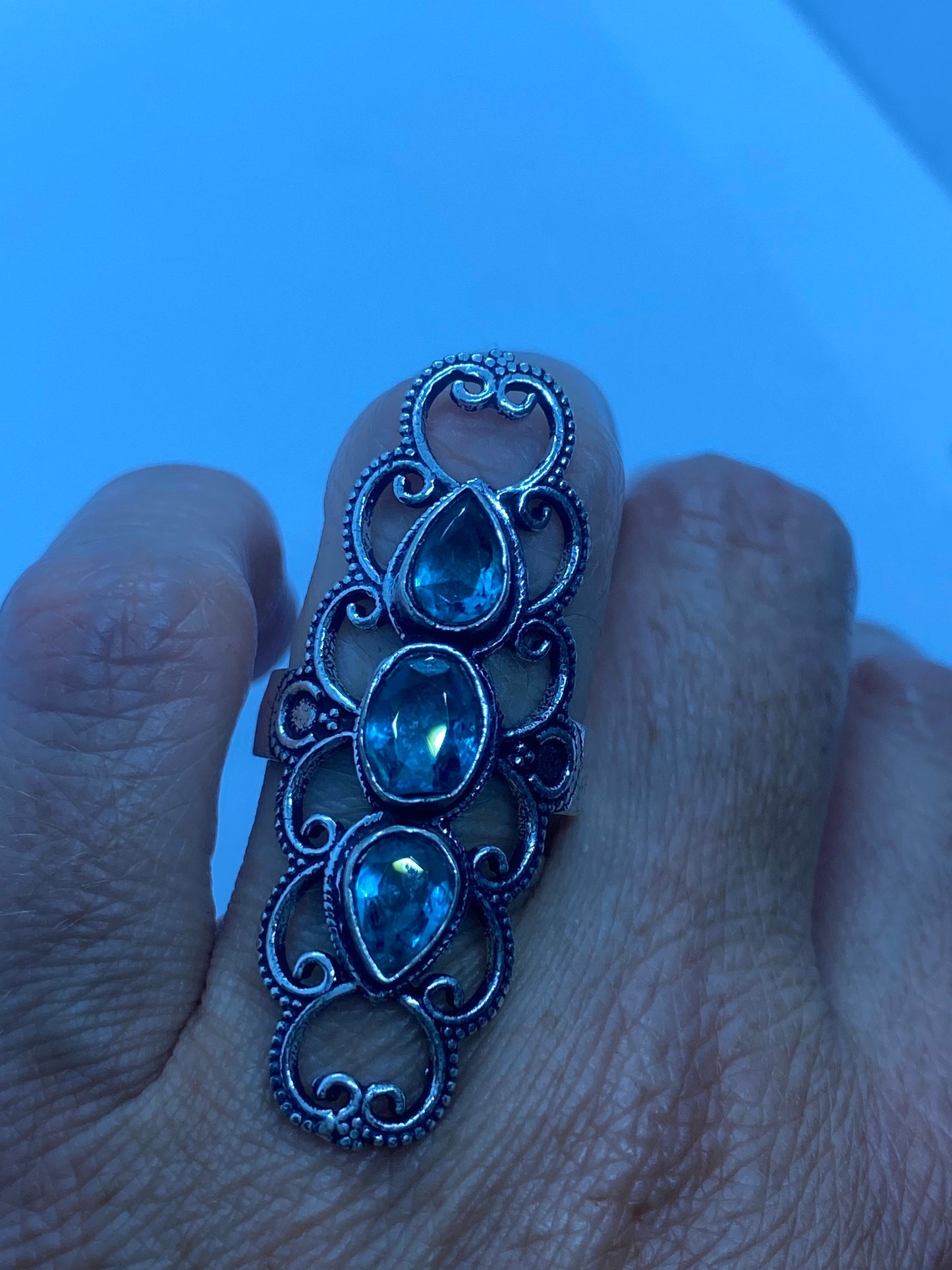 Vintage Blue Topaz Silver Ring Size 7.5