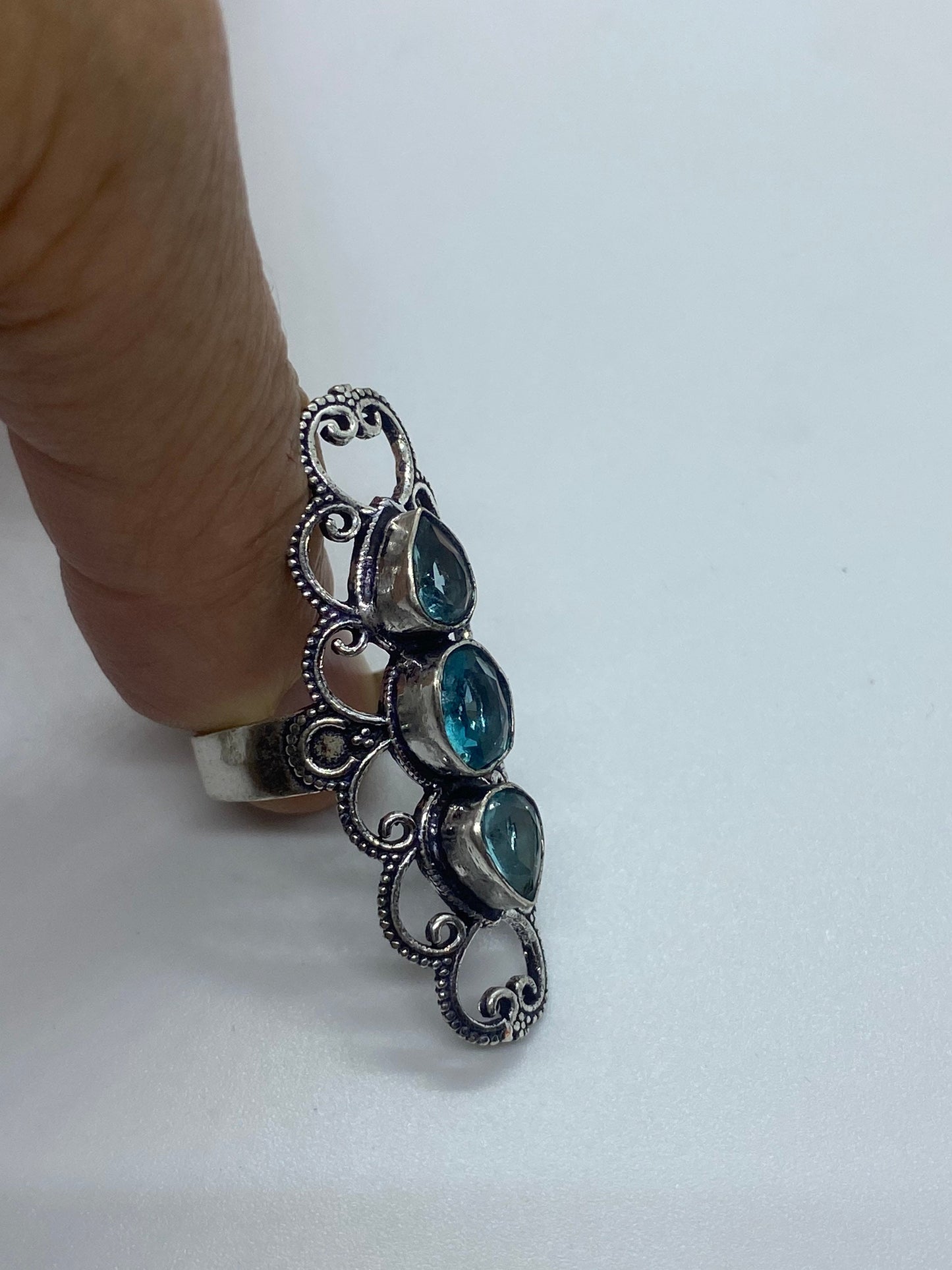 Vintage Blue Topaz Silver Ring Size 7.5