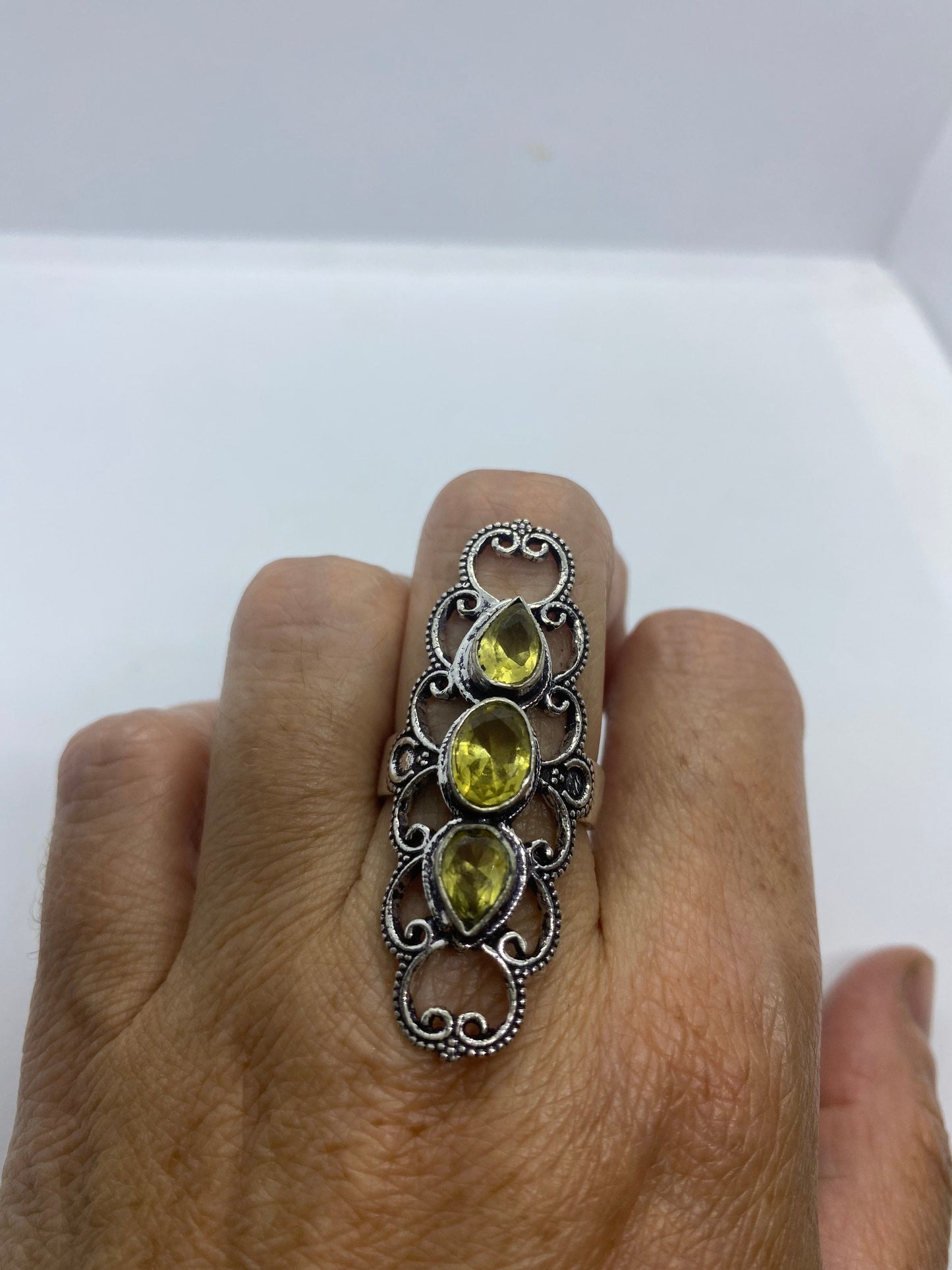 Vintage Genuine Citrine Silver Cocktail Ring