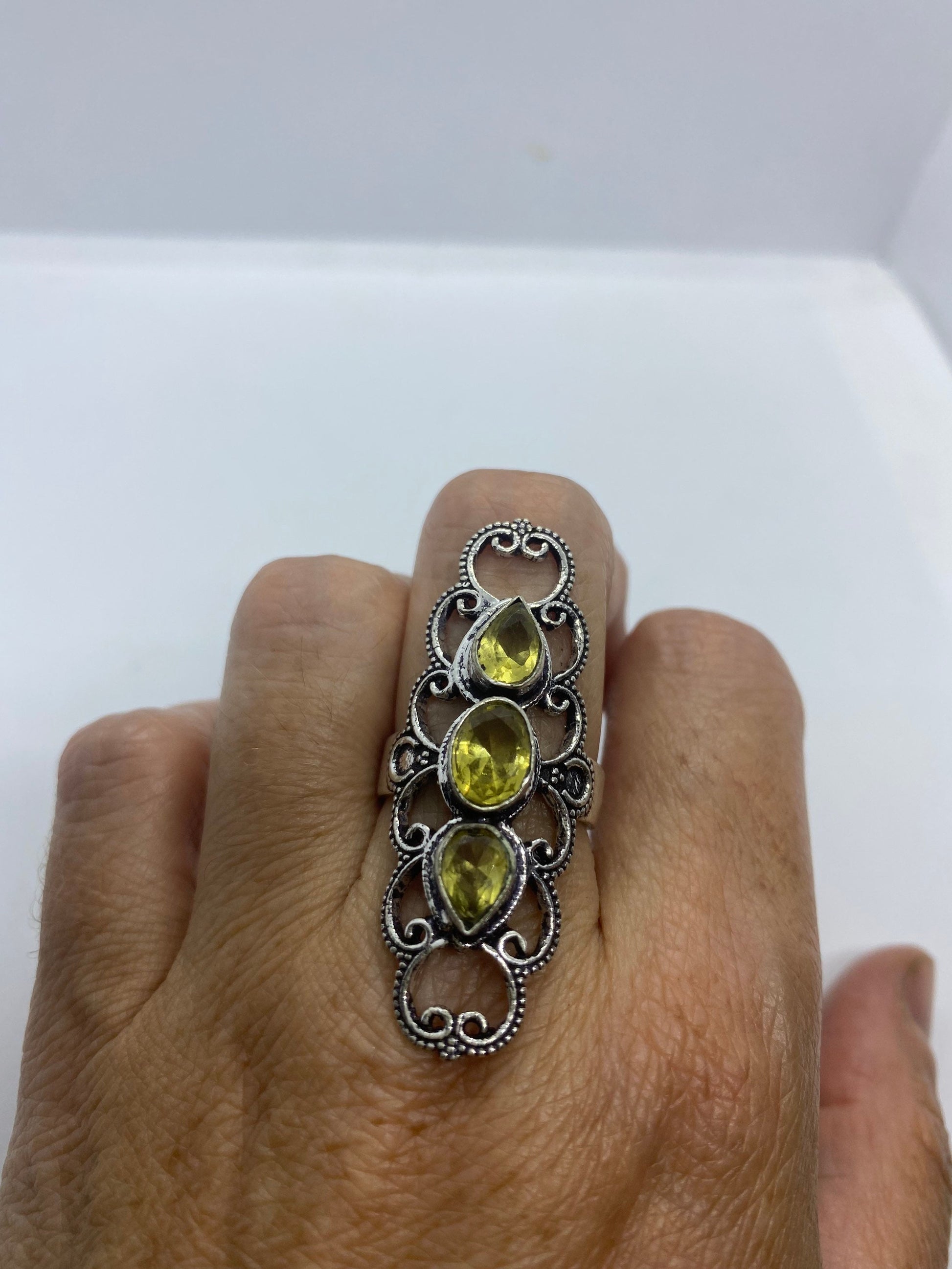 Vintage Genuine Citrine Silver Cocktail Ring
