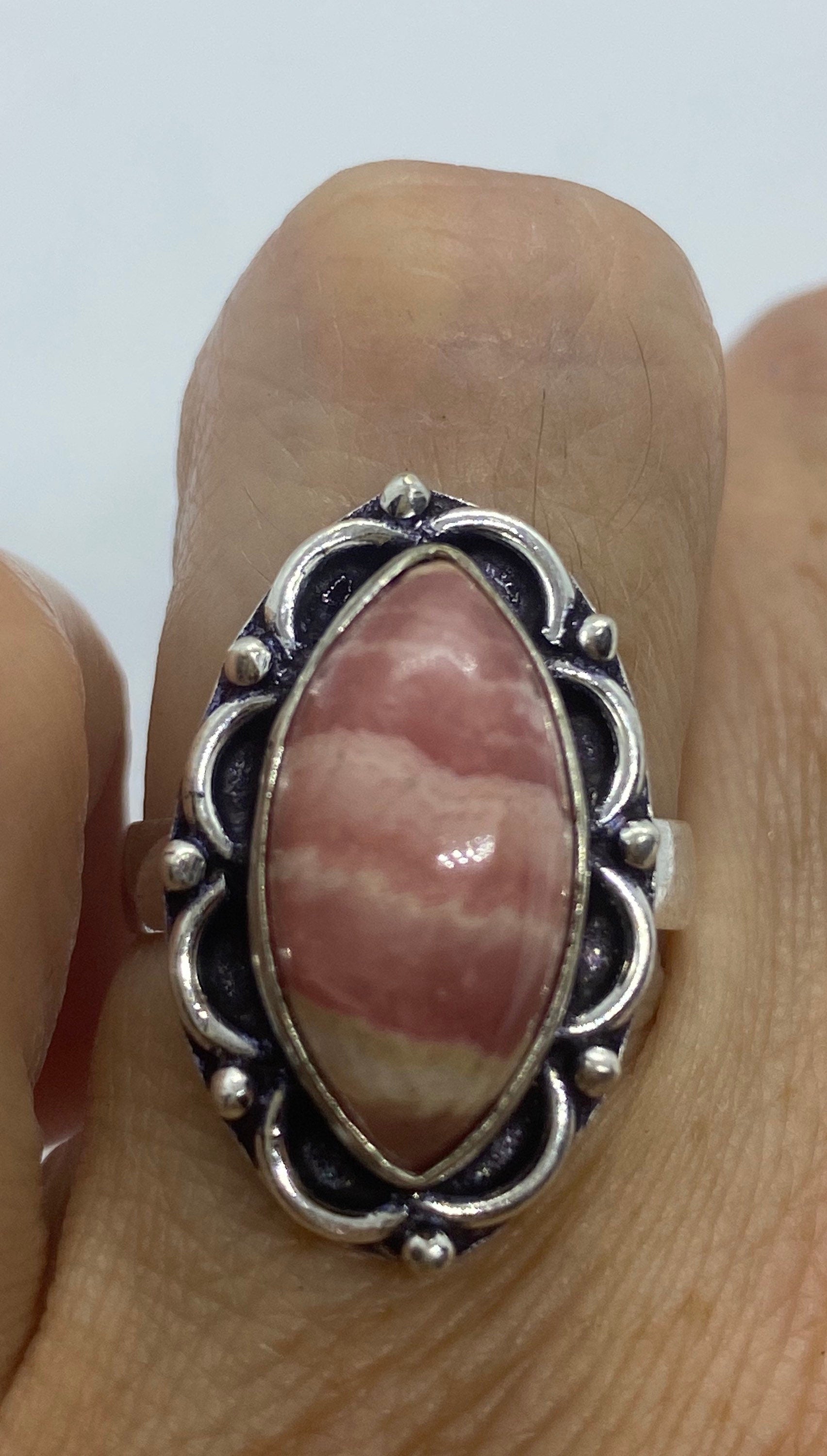 Vintage Pink Rhodocrocite Ring Silver Cocktail