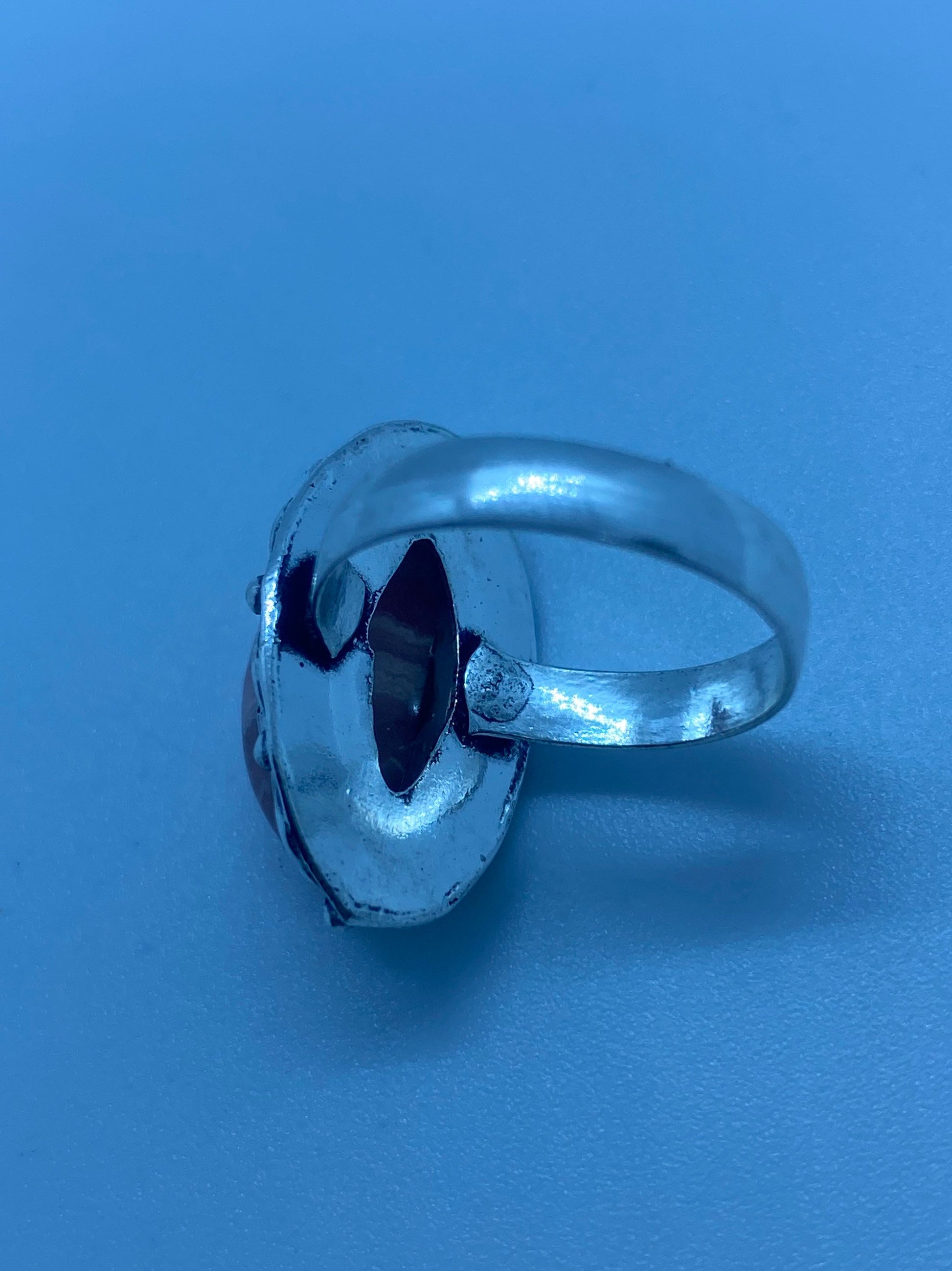 Vintage Pink Rhodocrocite Ring Silver Cocktail