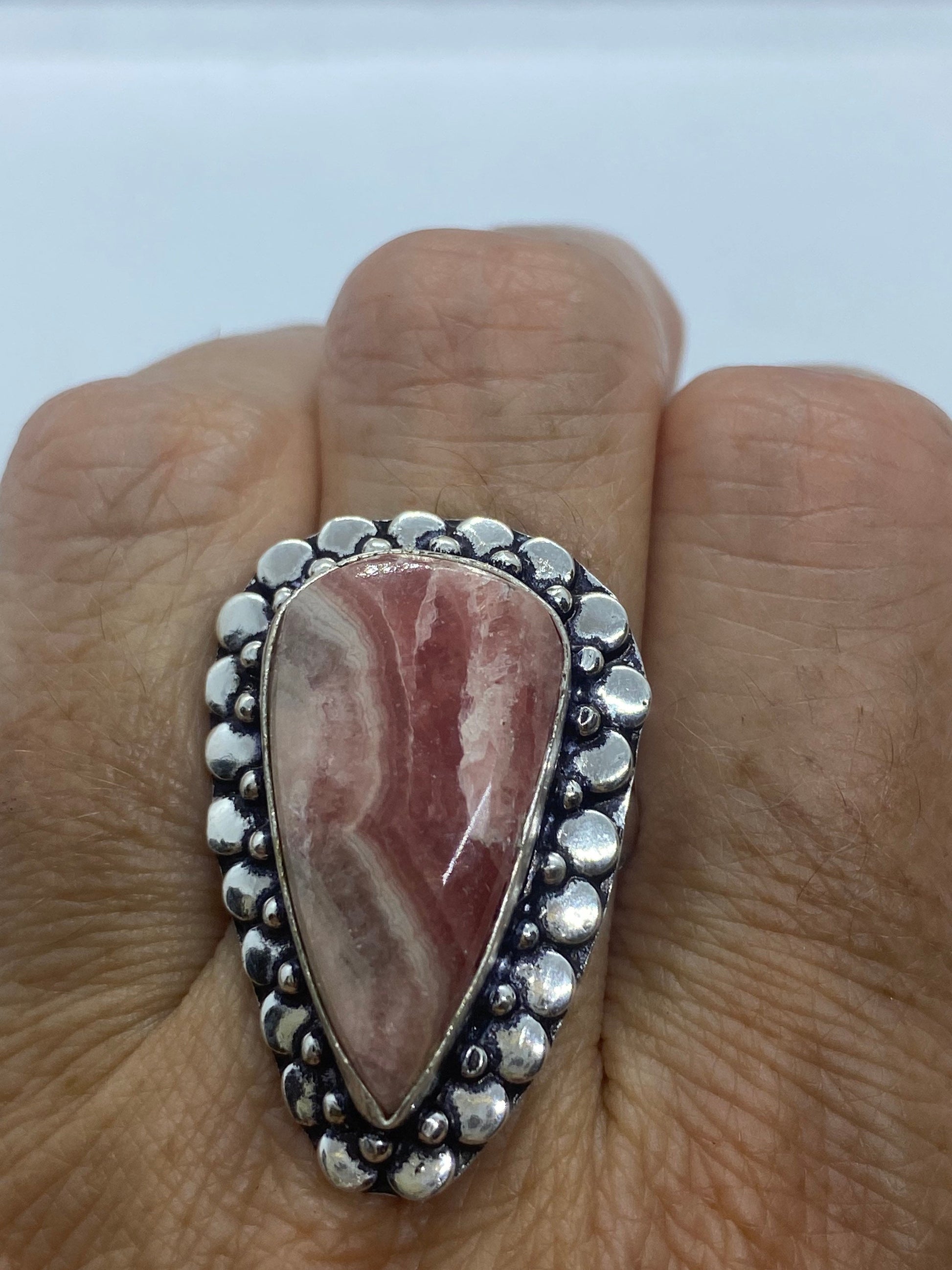 Vintage Pink Rhodocrocite Ring Silver Cocktail