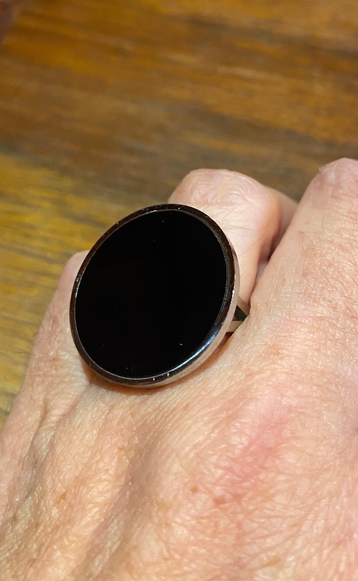 Vintage Black Enamel Stainless Steel Ring Size 6