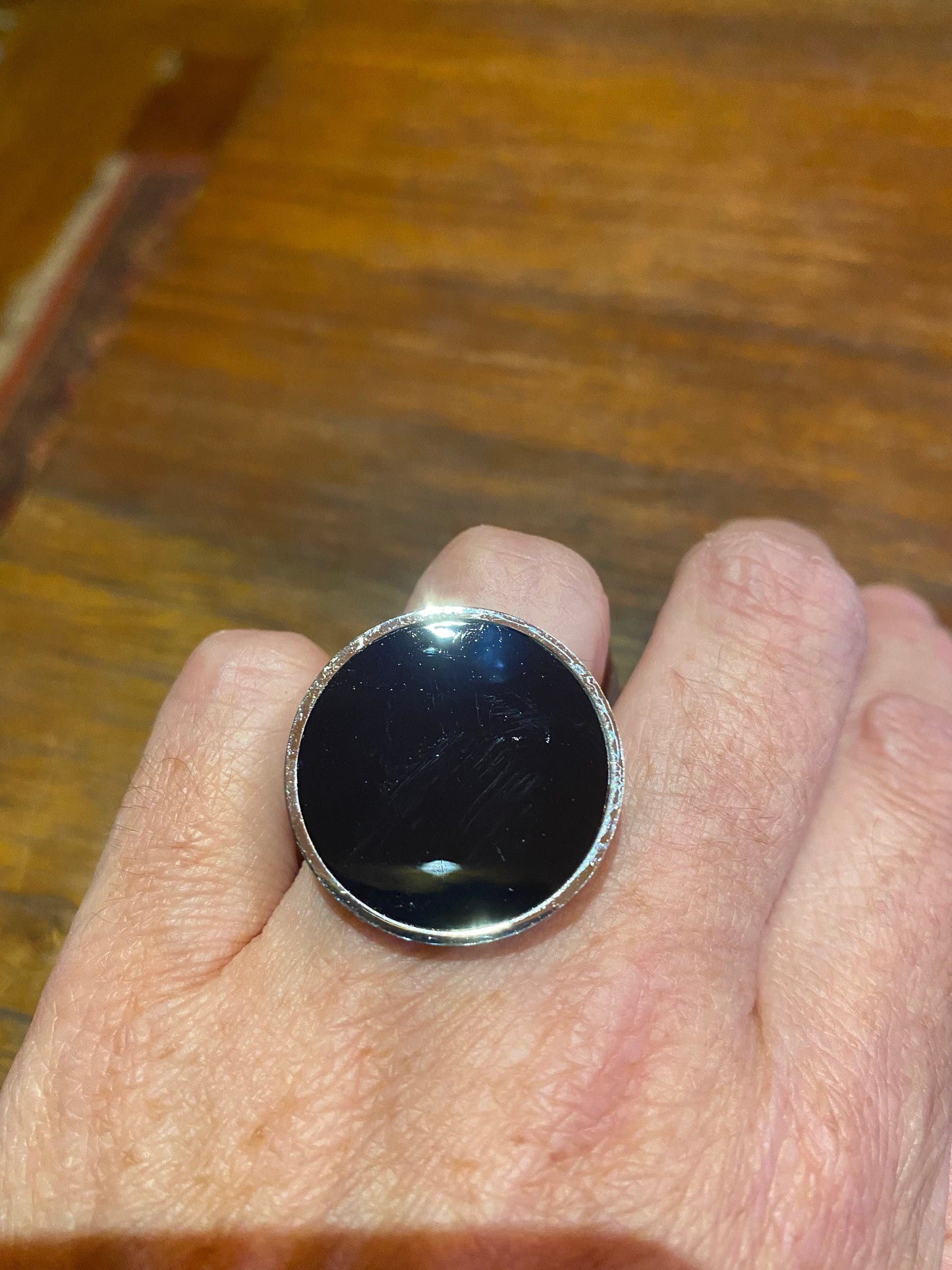 Vintage Black Enamel Stainless Steel Ring Size 6