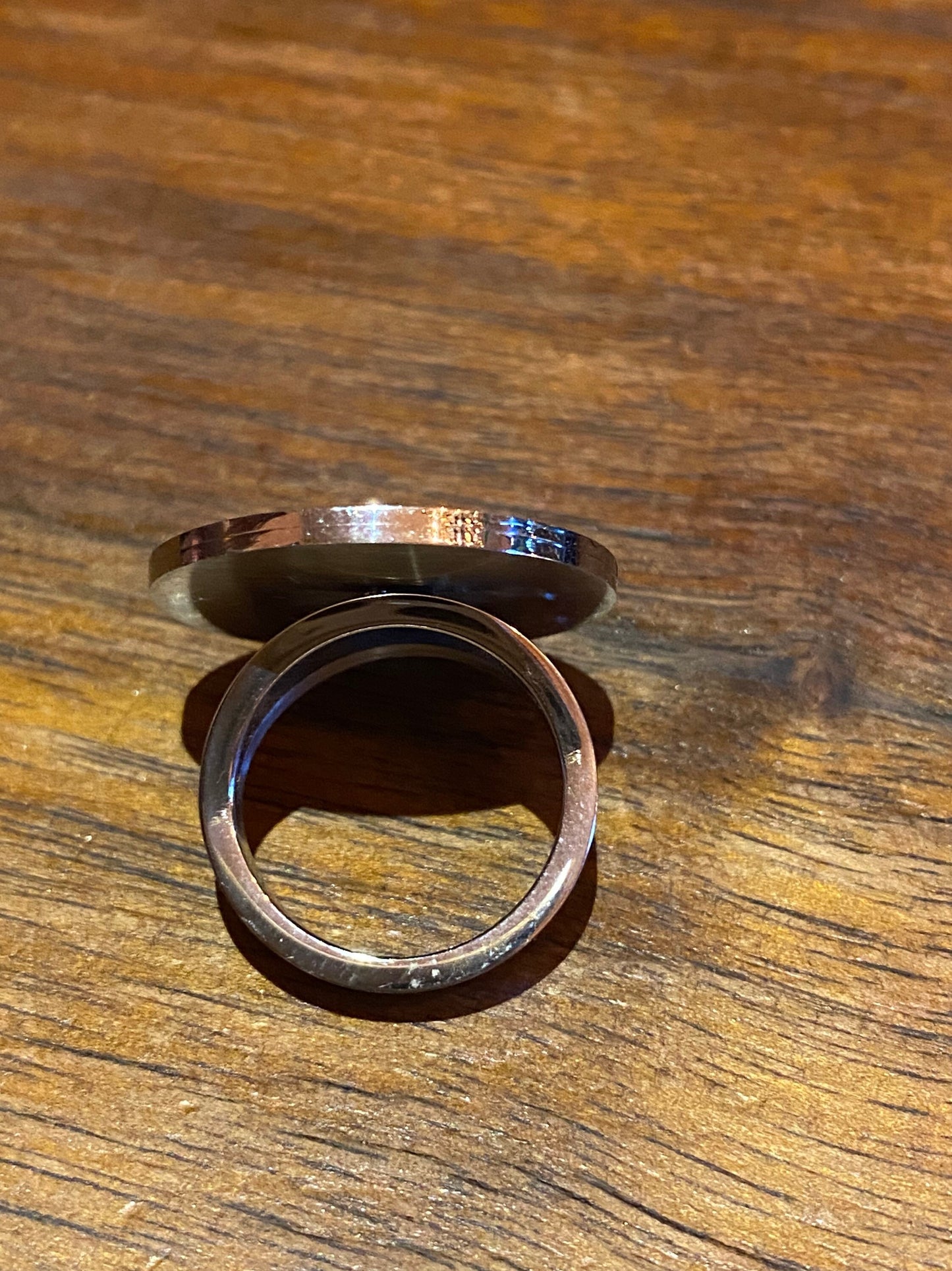 Vintage Black Enamel Stainless Steel Ring Size 6