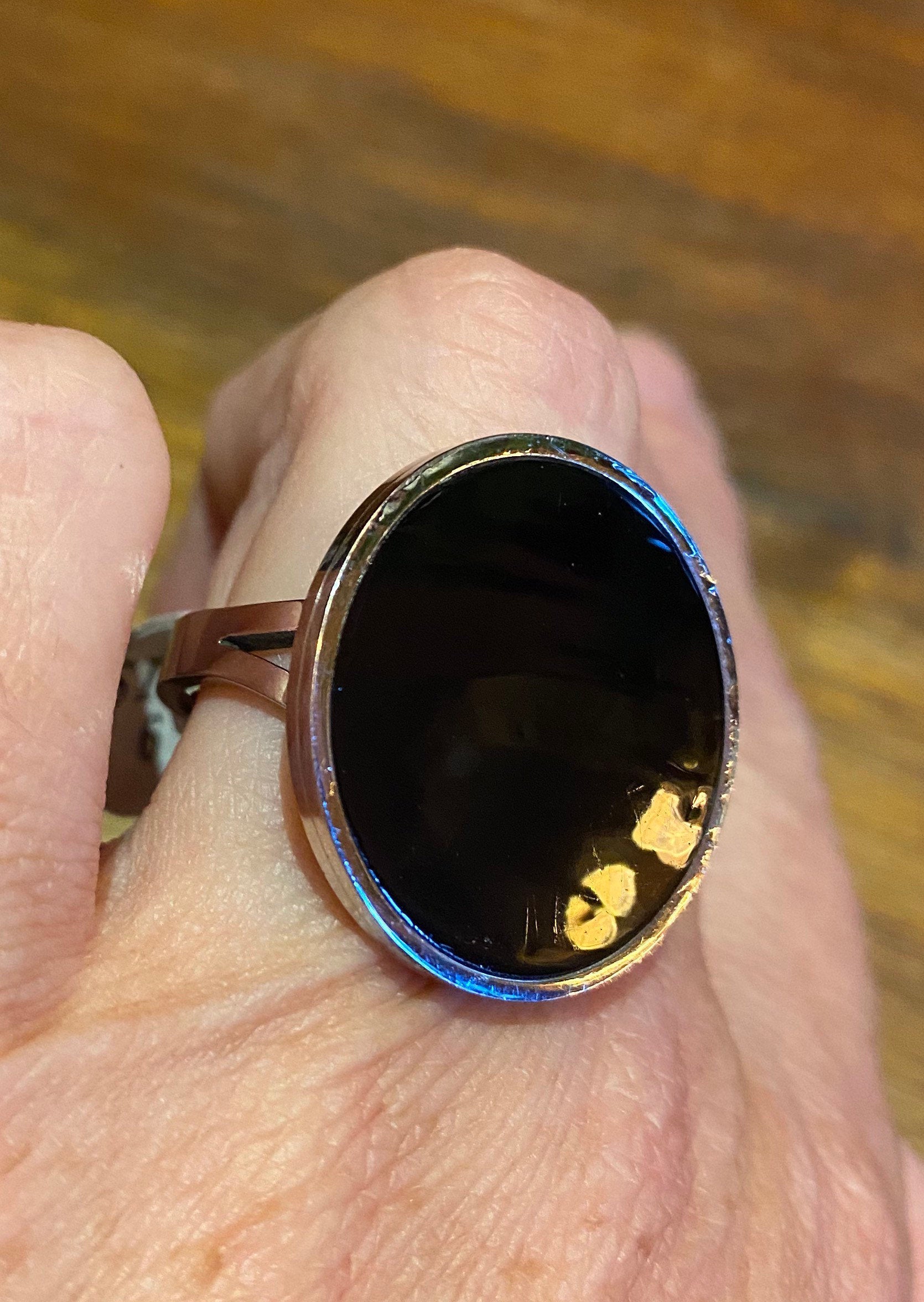 Vintage Black Enamel Stainless Steel Ring Size 6