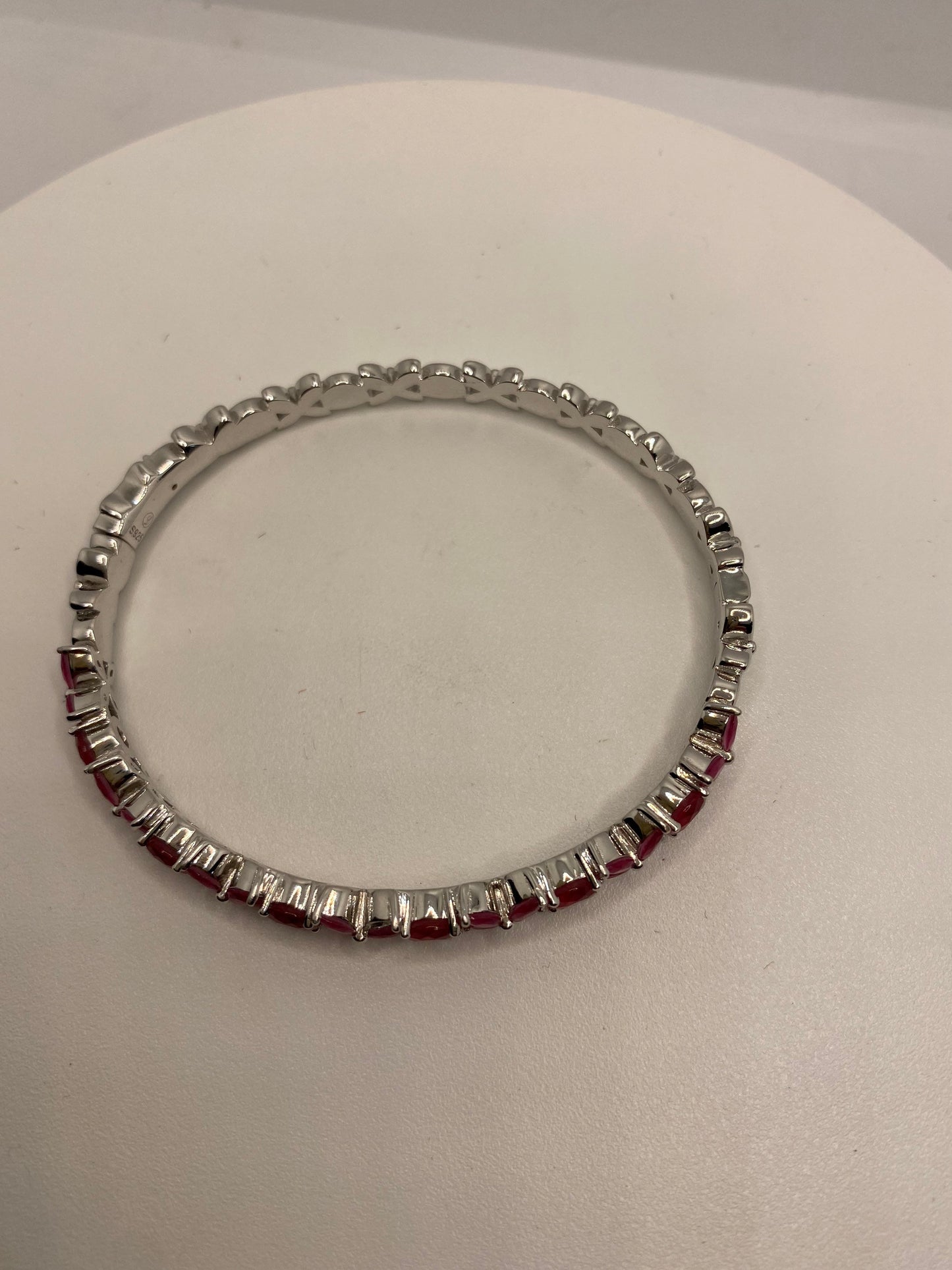 Vintage Red Ruby Onyx Bangle Bracelet 925 Sterling Silver