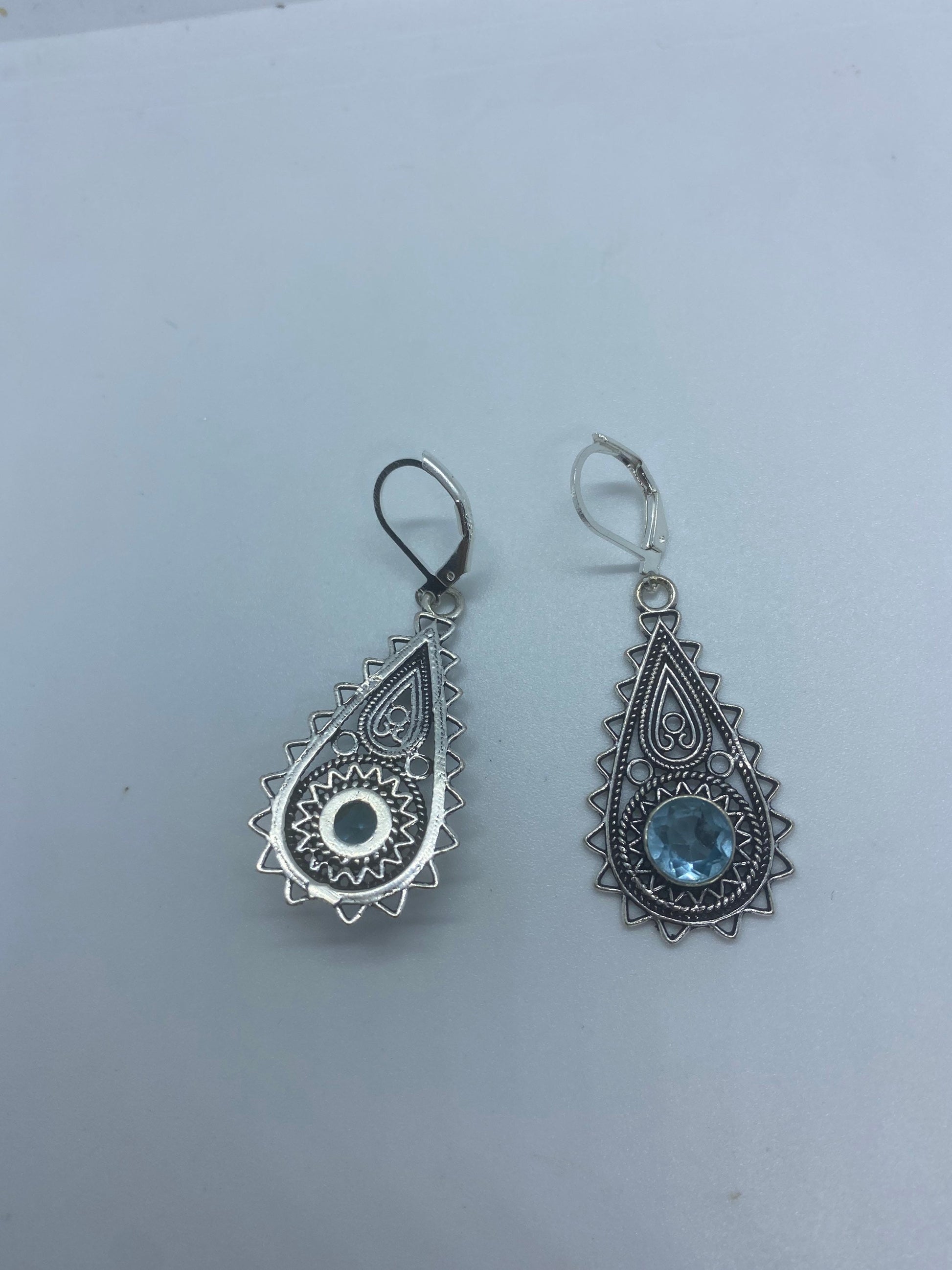 Vintage Blue Topaz Sterling Silver Lever Back Chandelier Earrings