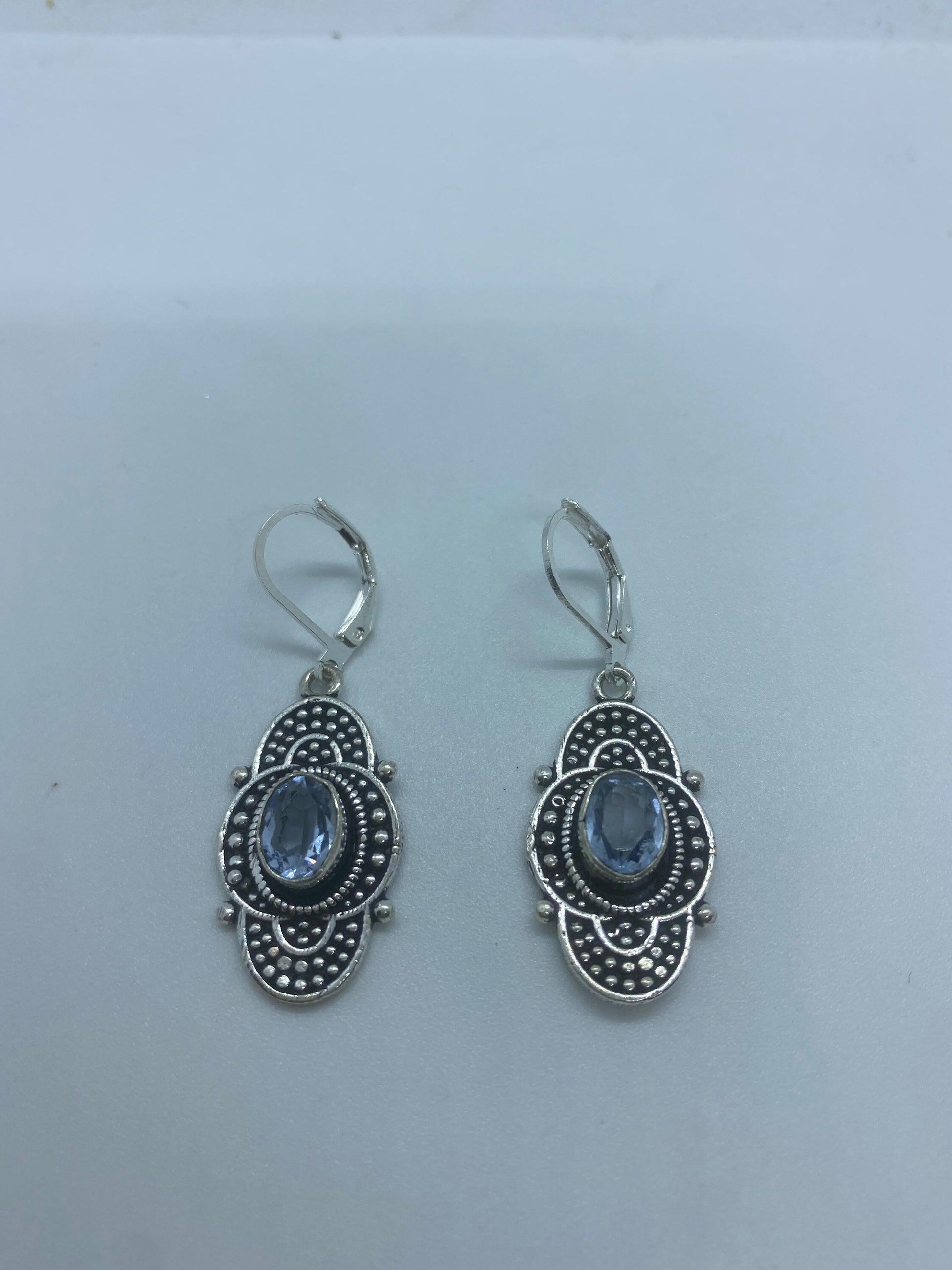 Vintage Blue Topaz Sterling Silver Lever Back Chandelier Earrings