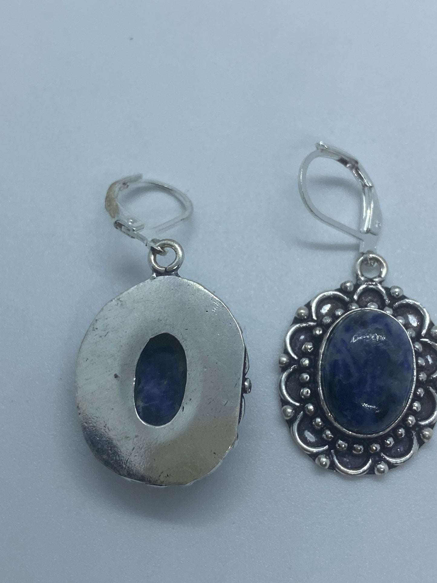 Vintage Blue Lapis Lazuli Earrings Silver Dangle