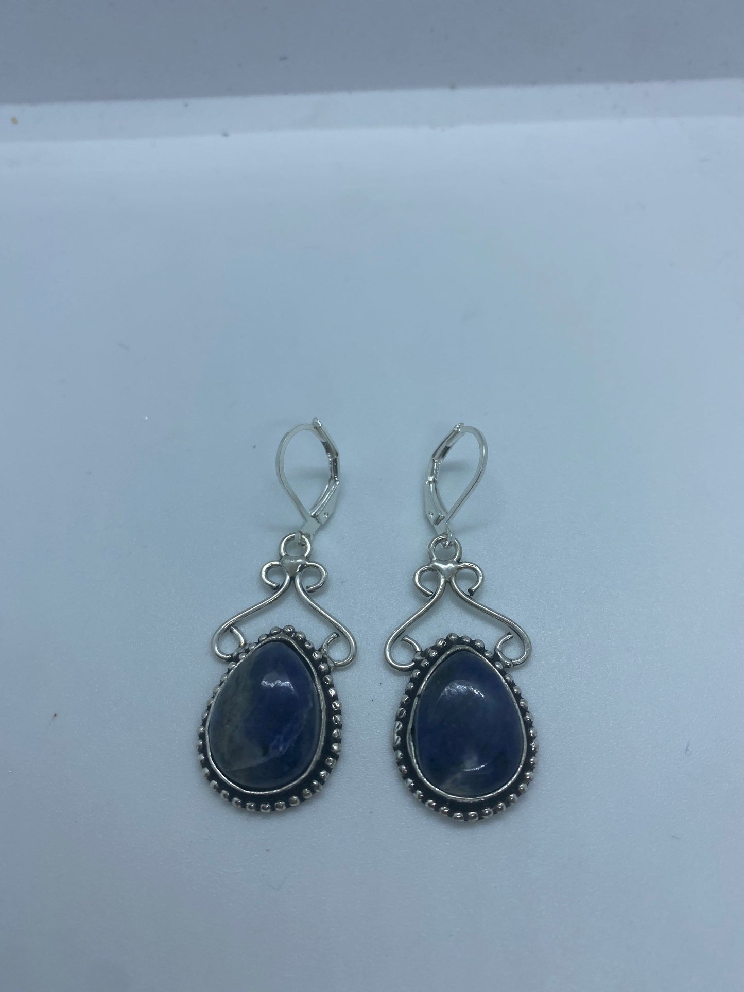 Vintage Blue Lapis Lazuli Earrings Silver Dangle