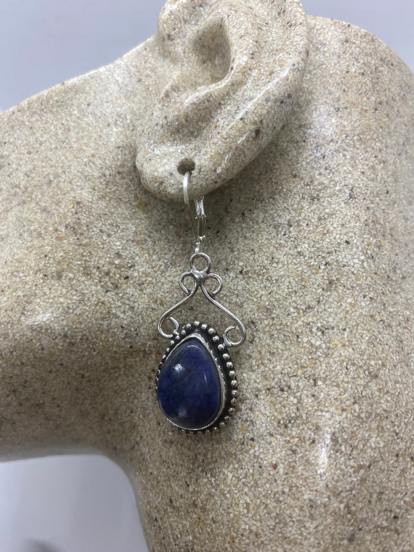 Vintage Blue Lapis Lazuli Earrings Silver Dangle