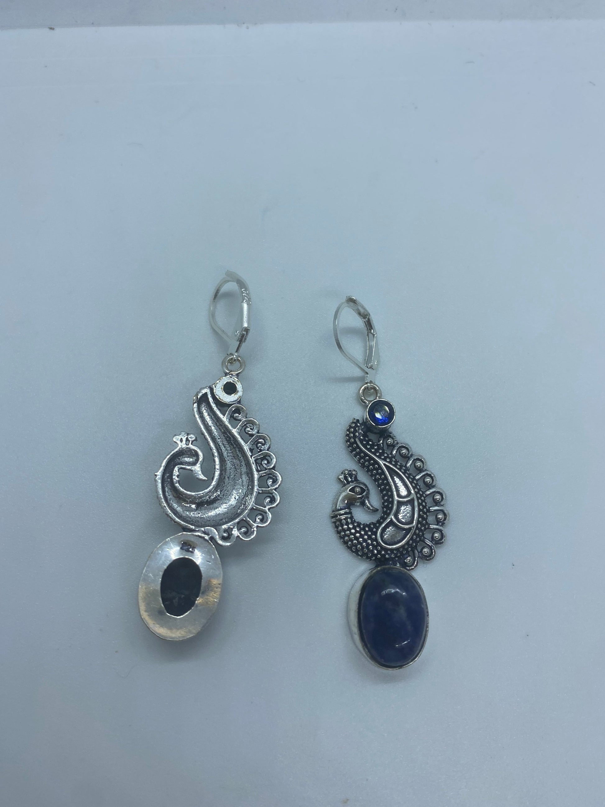 Vintage Blue Lapis Lazuli Earrings Silver Dangle