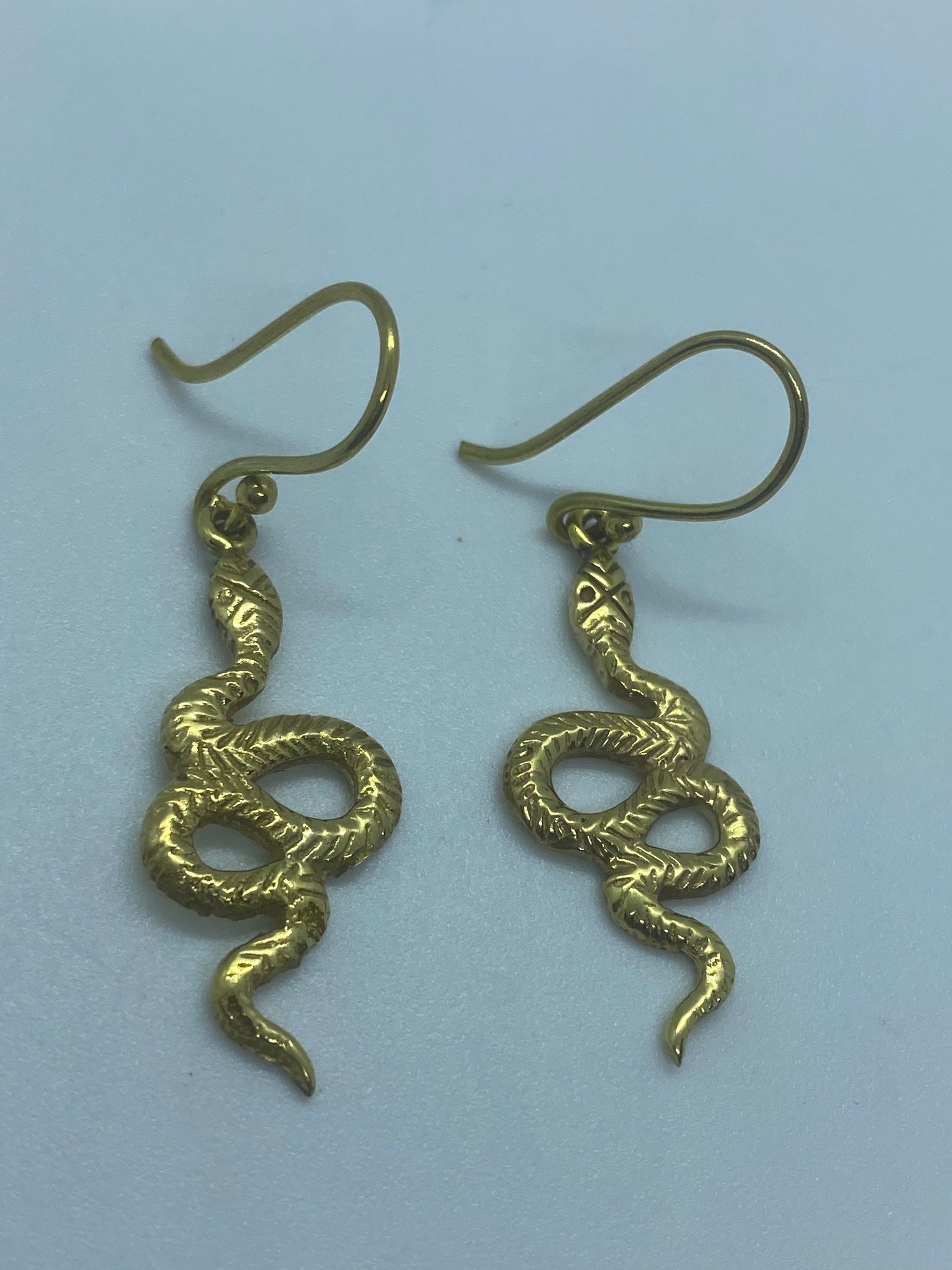 Vintage Golden Bronze Snake Earrings