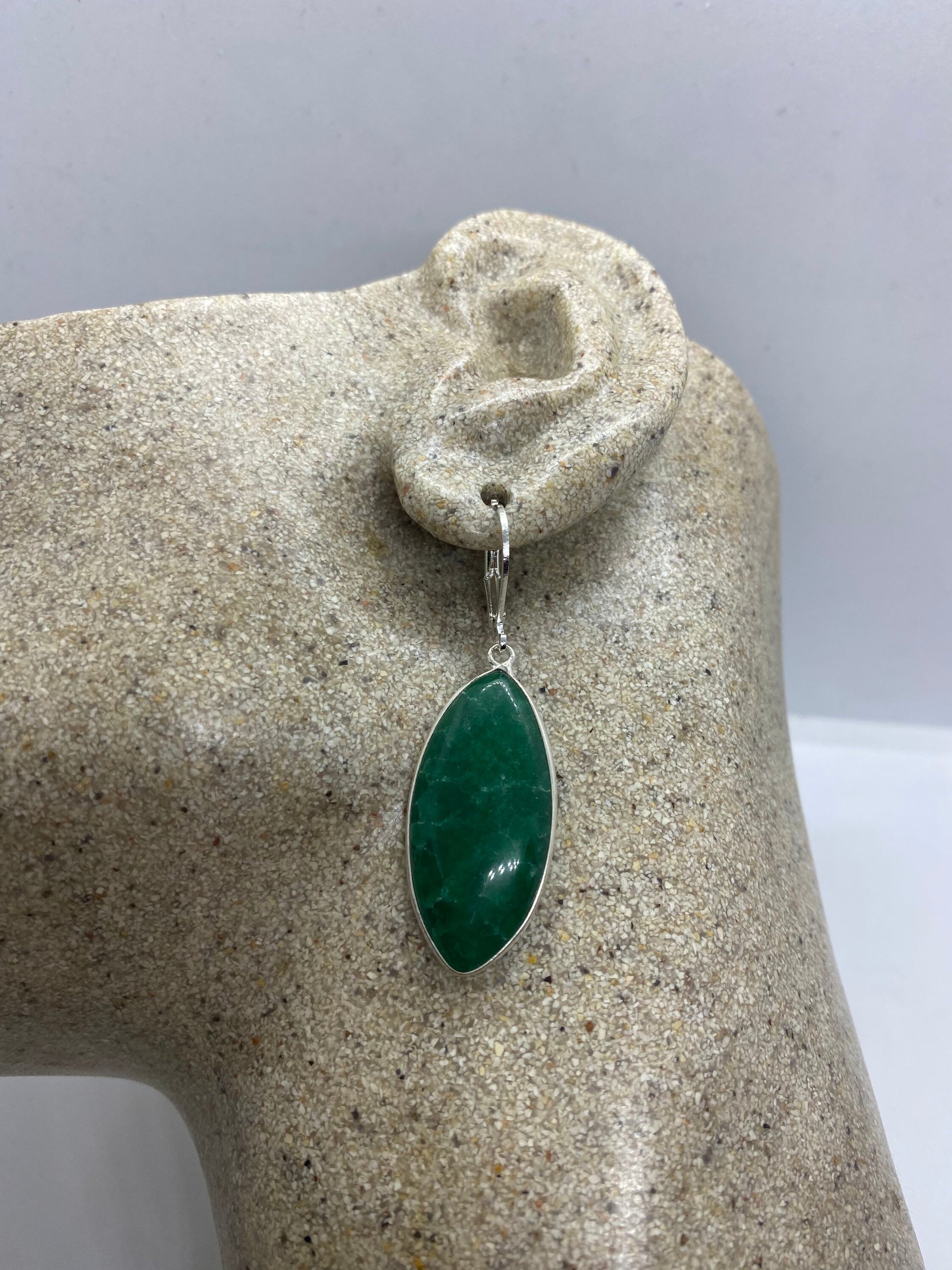 Antique Vintage Green Chrysoprase Silver Dangle Earrings