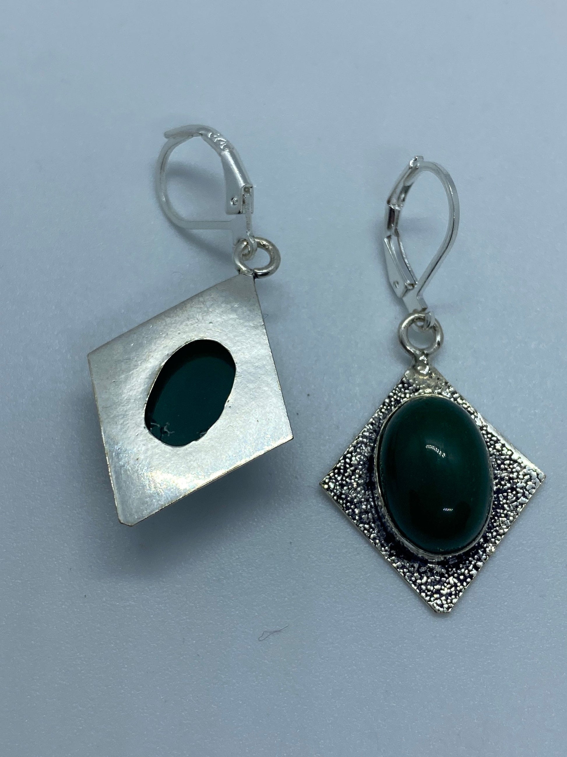 Antique Vintage Green Chrysoprase Silver Dangle Earrings