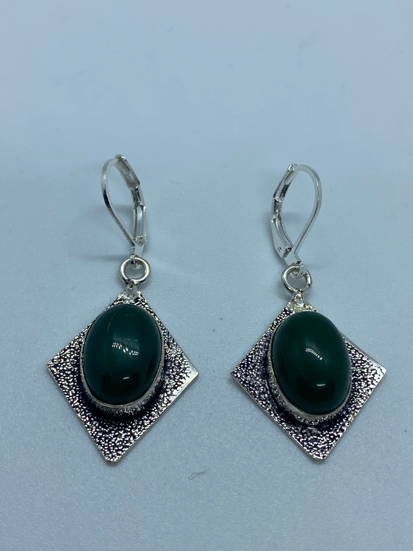 Antique Vintage Green Chrysoprase Silver Dangle Earrings