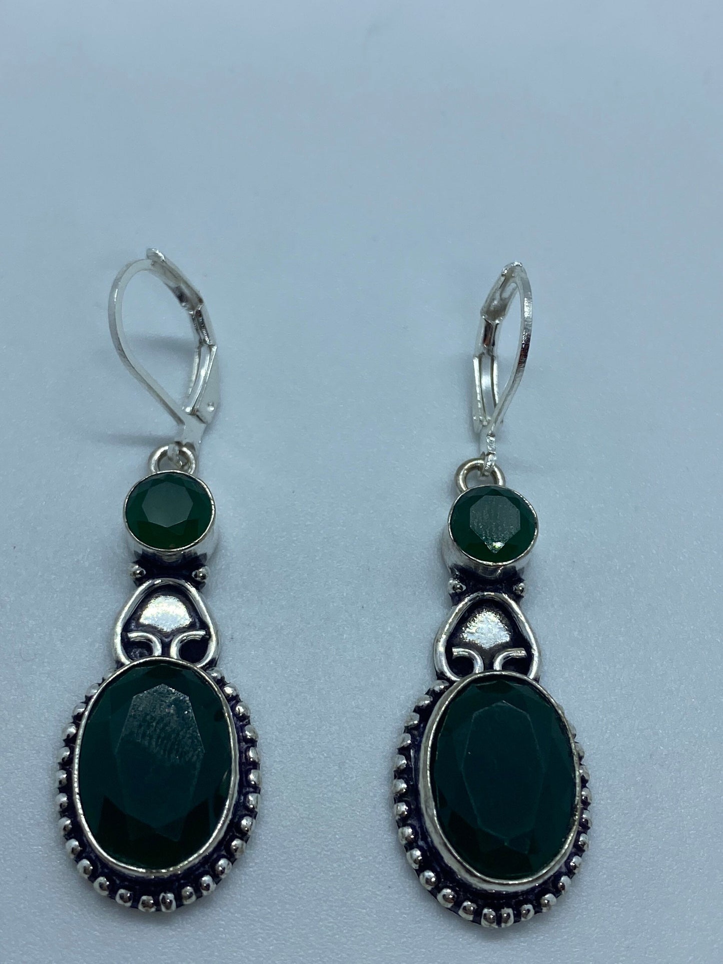 Antique Vintage Green Chrysoprase Silver Dangle Earrings