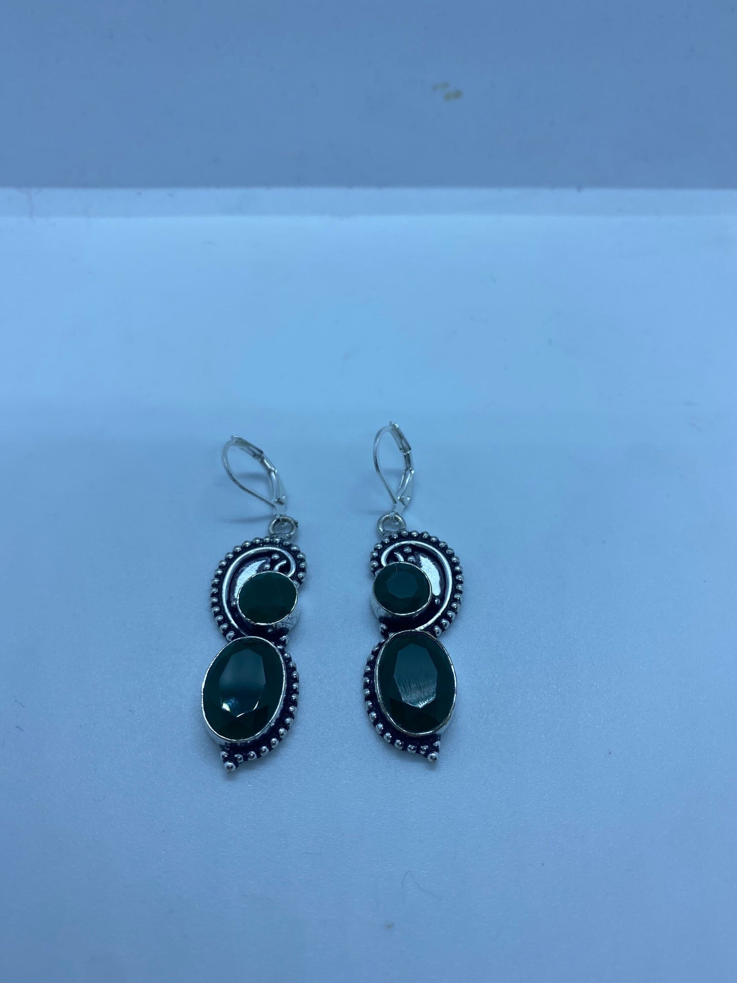 Antique Vintage Green Chrysoprase Silver Dangle Earrings