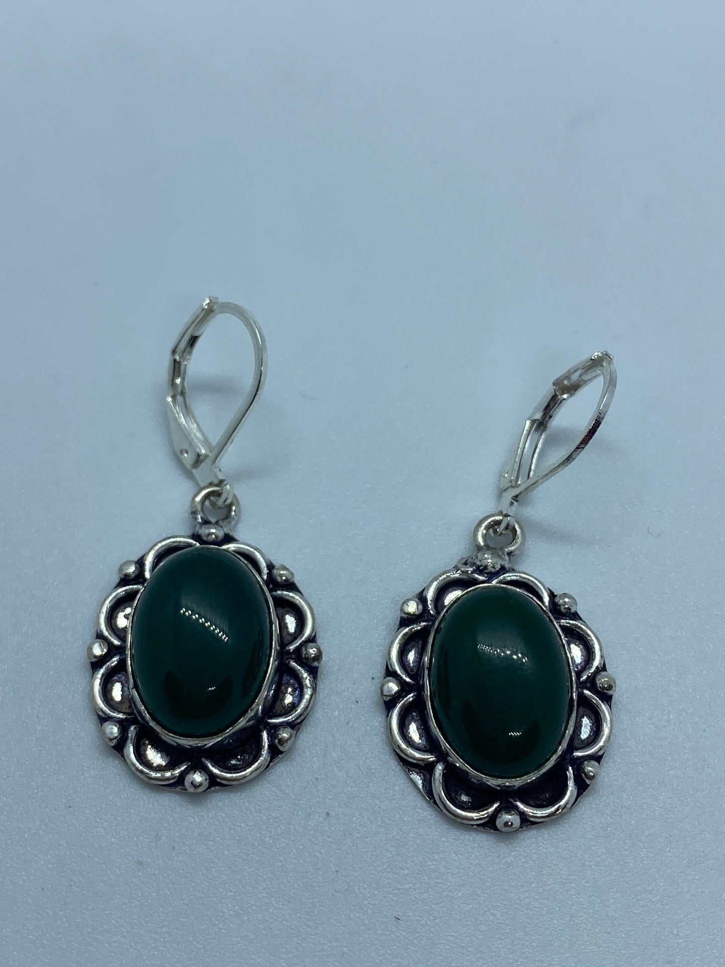 Antique Vintage Green Chrysoprase Silver Dangle Earrings