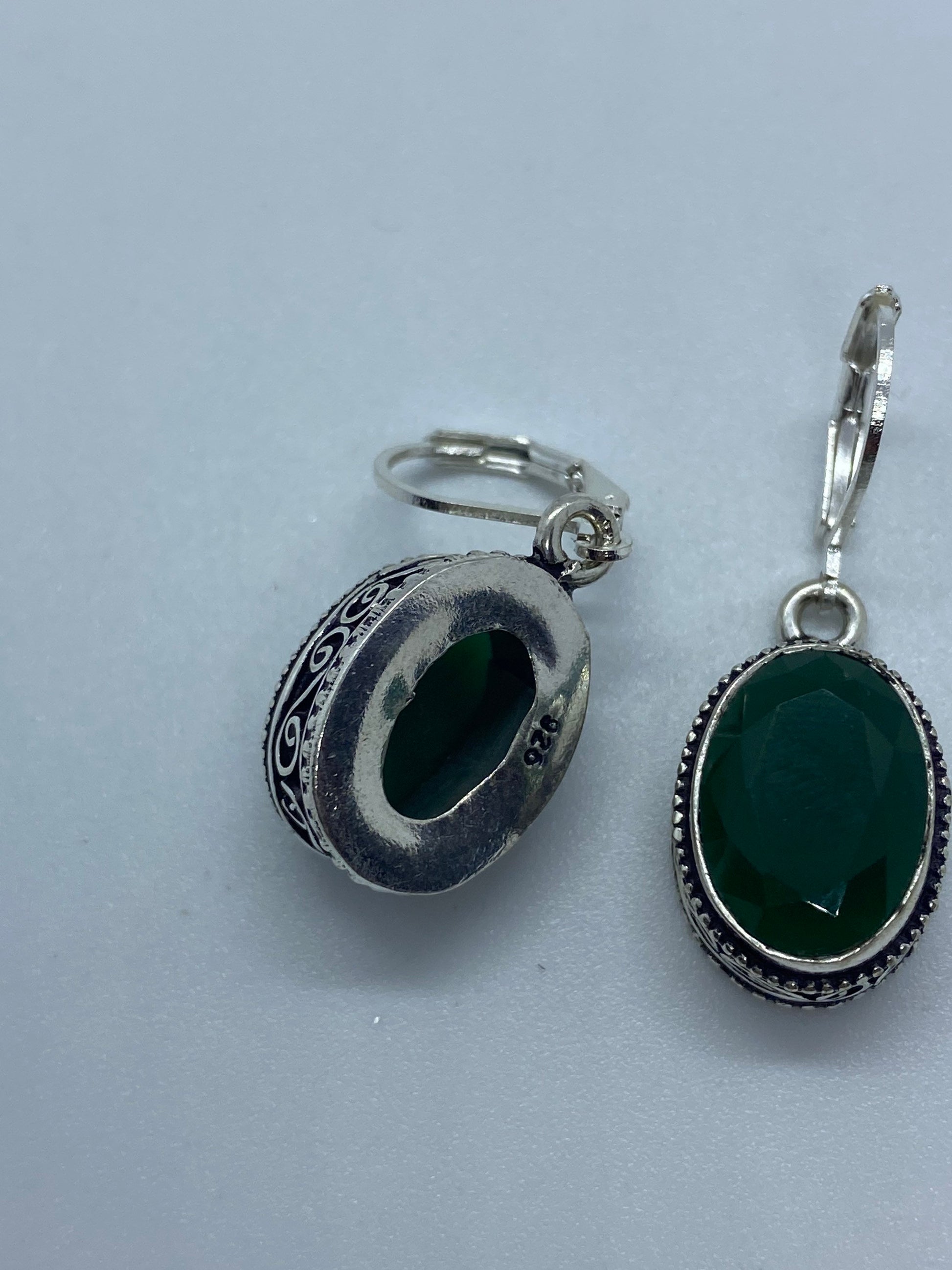 Antique Vintage Green Chrysoprase Silver Dangle Earrings