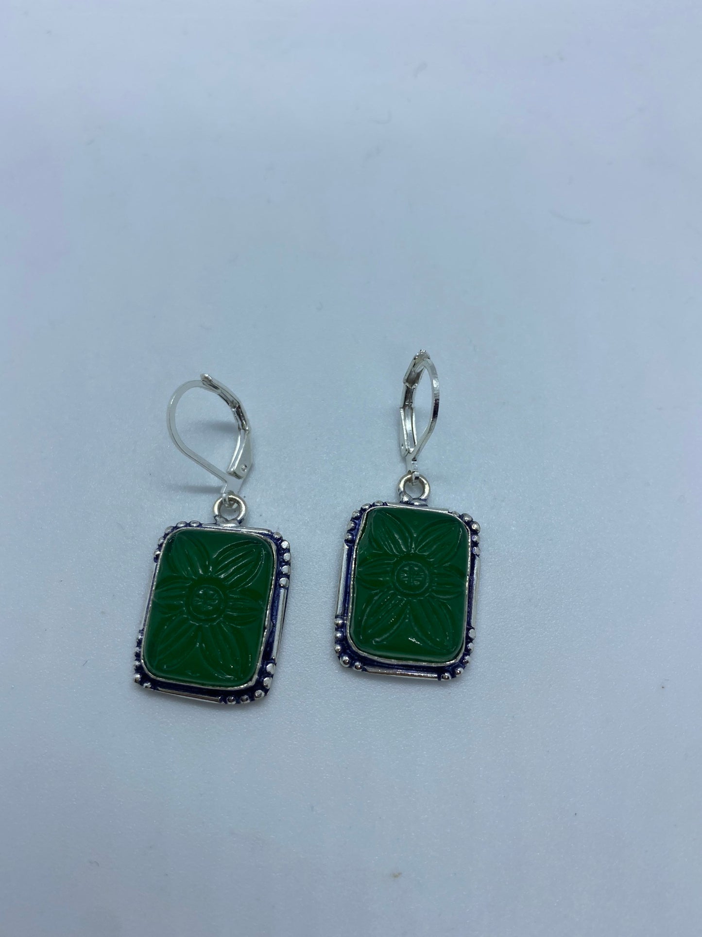 Antique Vintage Green Chrysoprase Silver Dangle Earrings