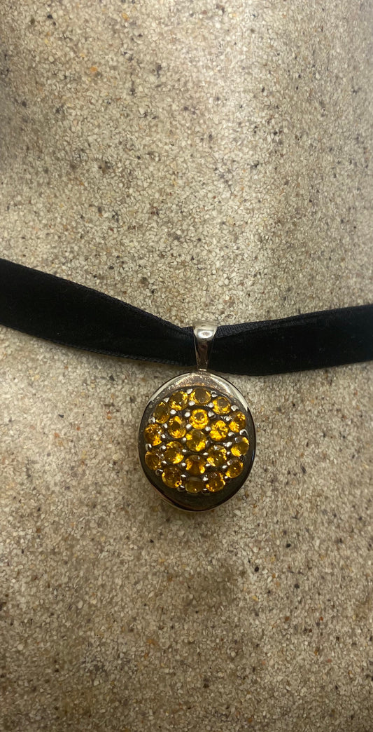 Vintage Sterling Silver Golden Lemon Citrine Choker Pendant