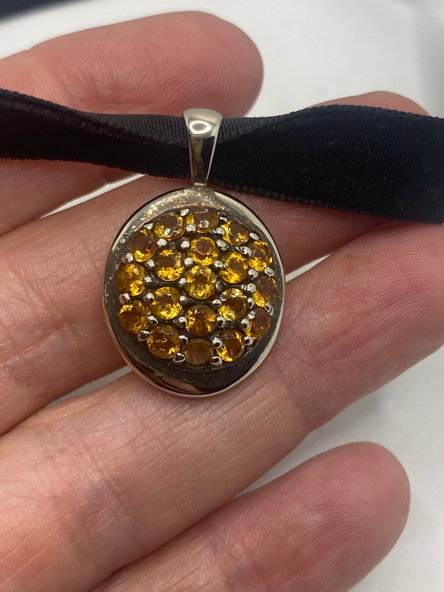 Vintage Sterling Silver Golden Lemon Citrine Choker Pendant