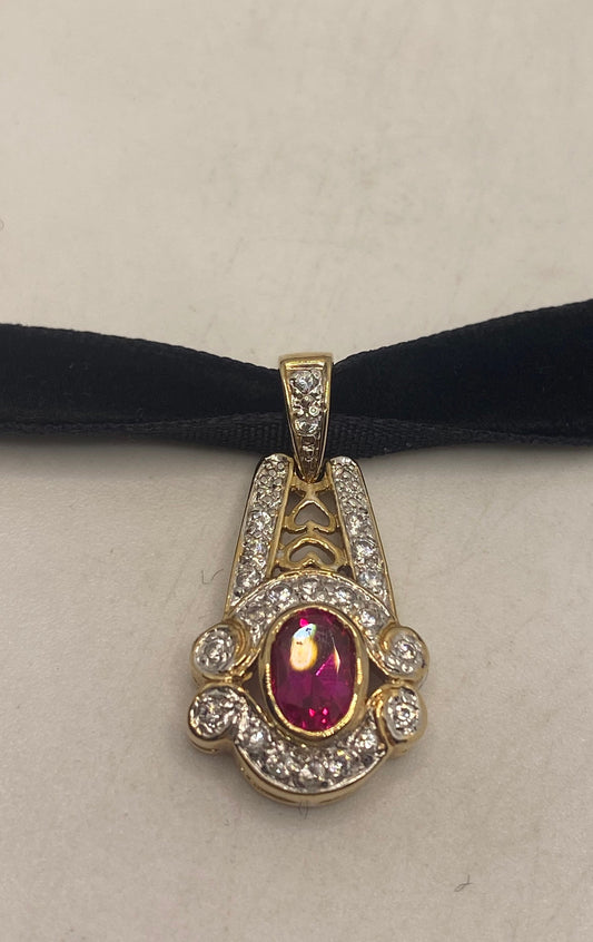 Vintage Handmade 925 Sterling Silver Gold Ruby Pendant