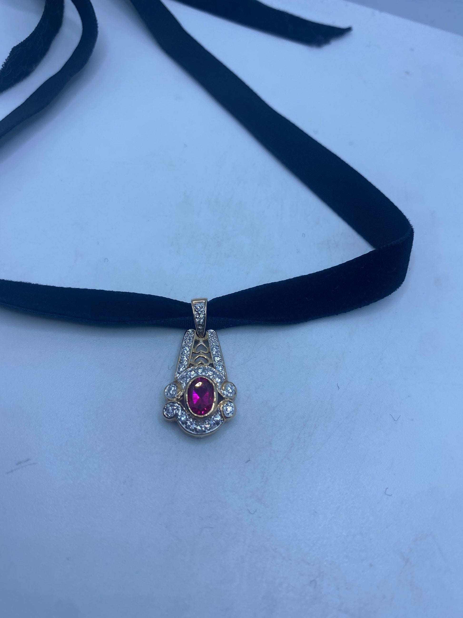 Vintage Handmade 925 Sterling Silver Gold Ruby Pendant