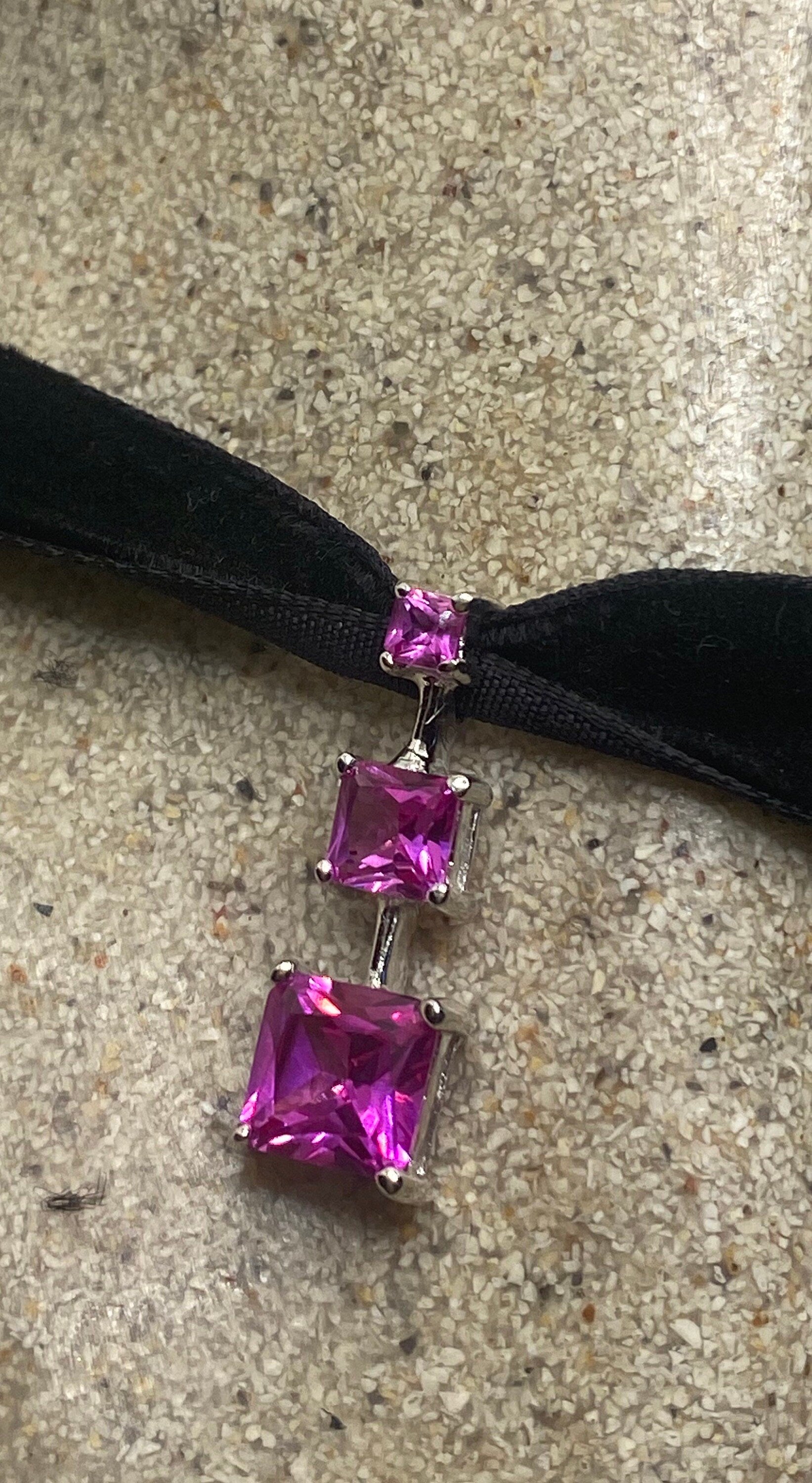 Vintage Pink CZ Choker Sterling Silver Deco Pendant Necklace