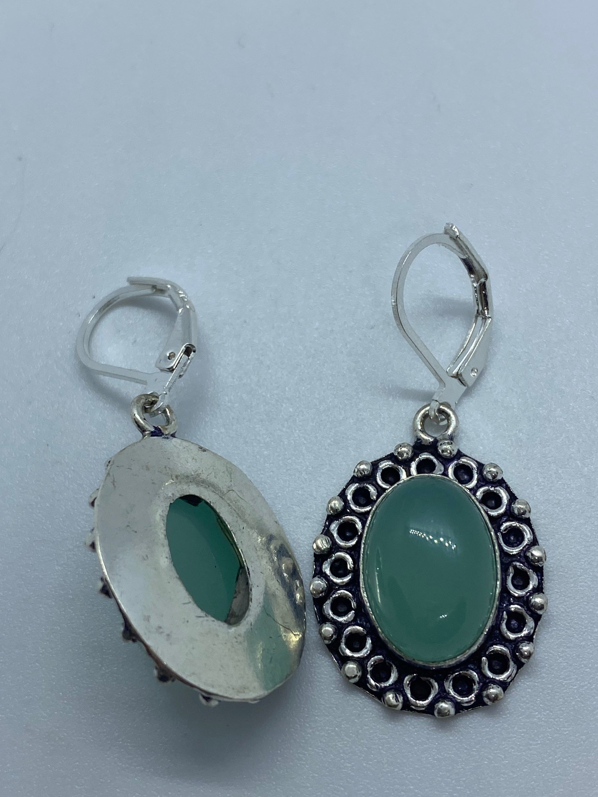 Vintage Fun Green Jade Gemstone Silver Earrings