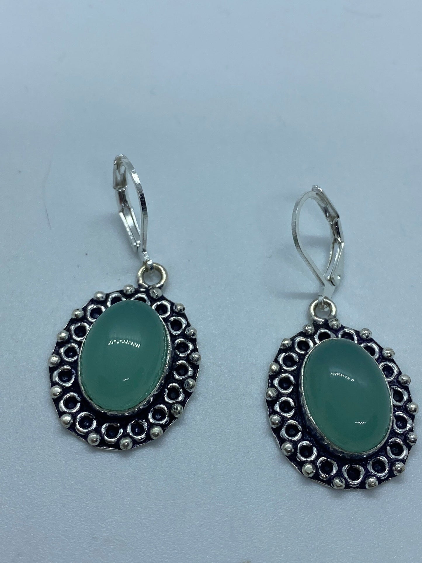 Vintage Fun Green Jade Gemstone Silver Earrings