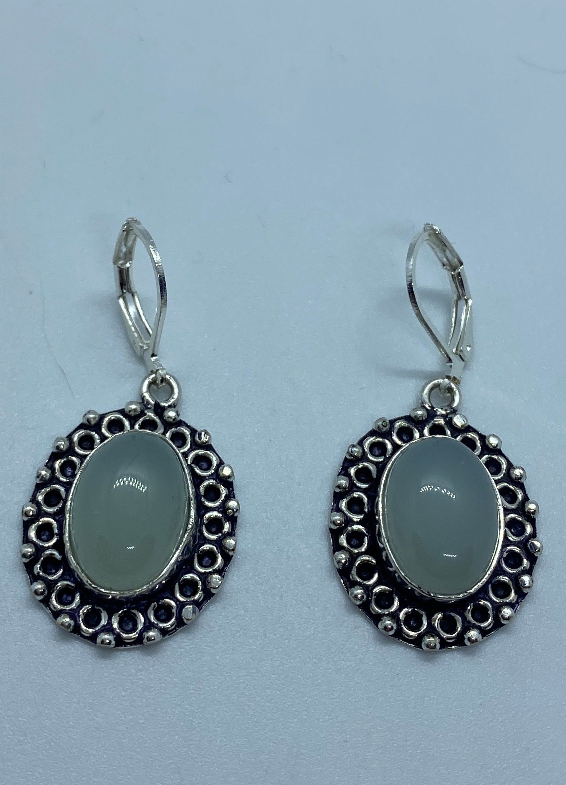 Genuine Green Jade Gemstone Silver Earrings