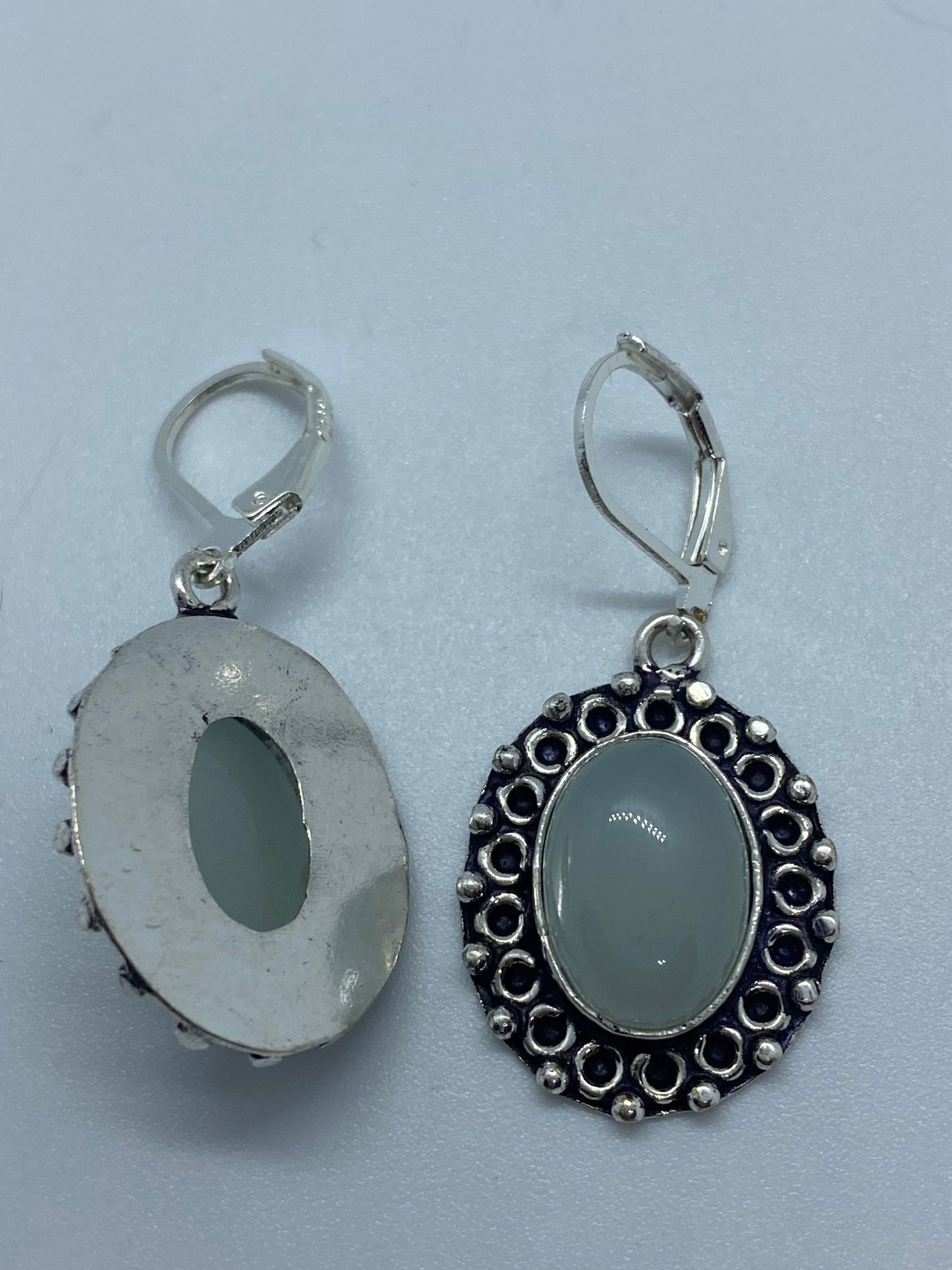 Genuine Green Jade Gemstone Silver Earrings