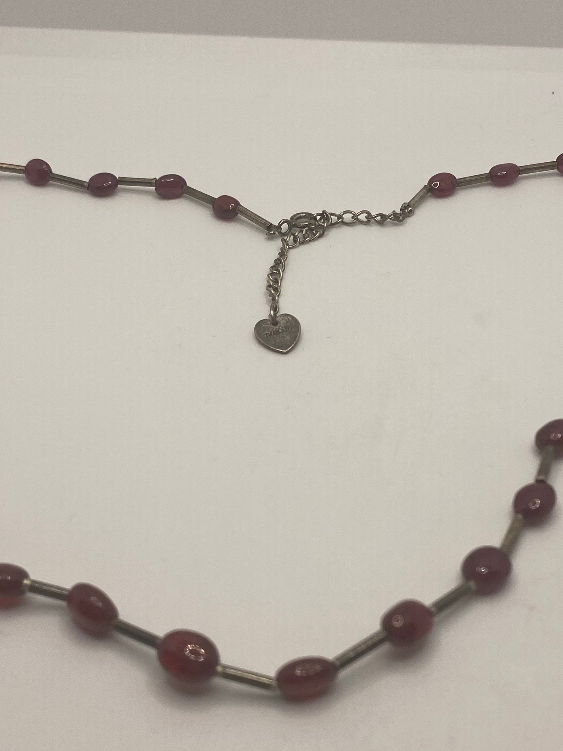 Vintage Pink Raw Ruby Choker 925 Sterling Silver Beaded Necklace