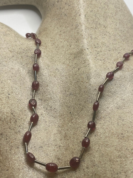 Vintage Pink Raw Ruby Choker 925 Sterling Silver Beaded Necklace