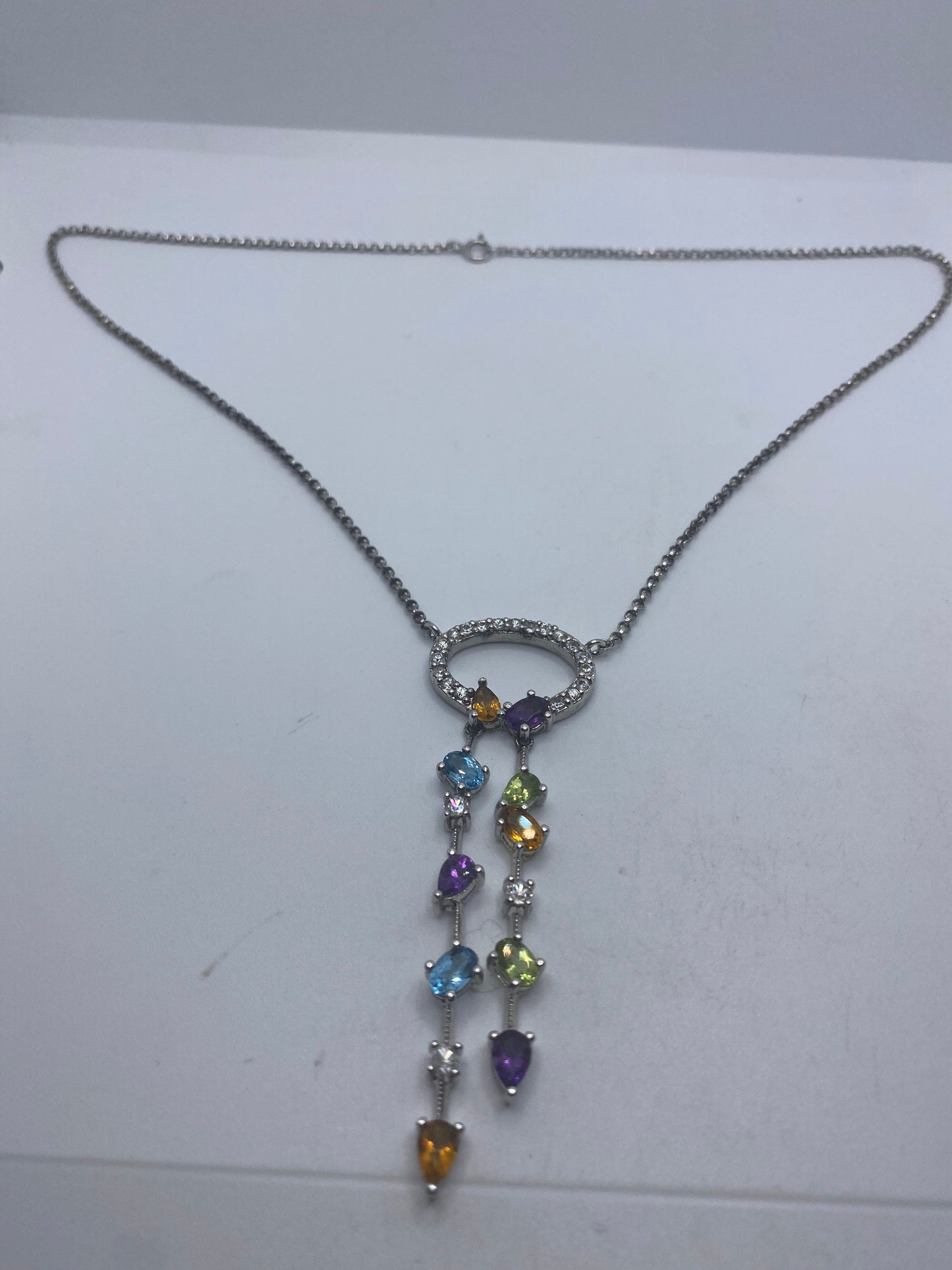 Vintage Deco Gemstone 925 Sterling Silver Necklace