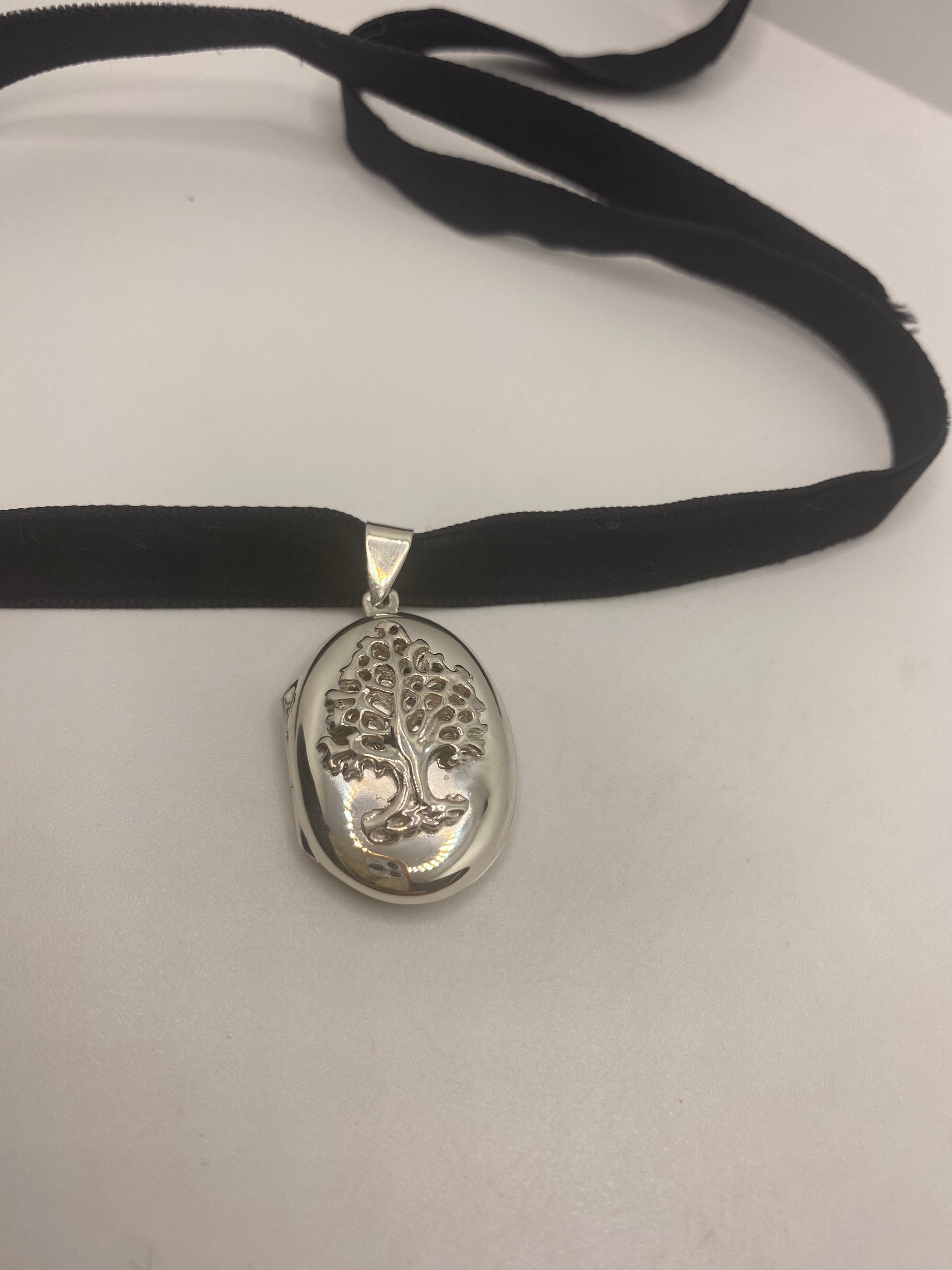 Vintage Tree of Life Locket Choker 925 Sterling Silver necklace