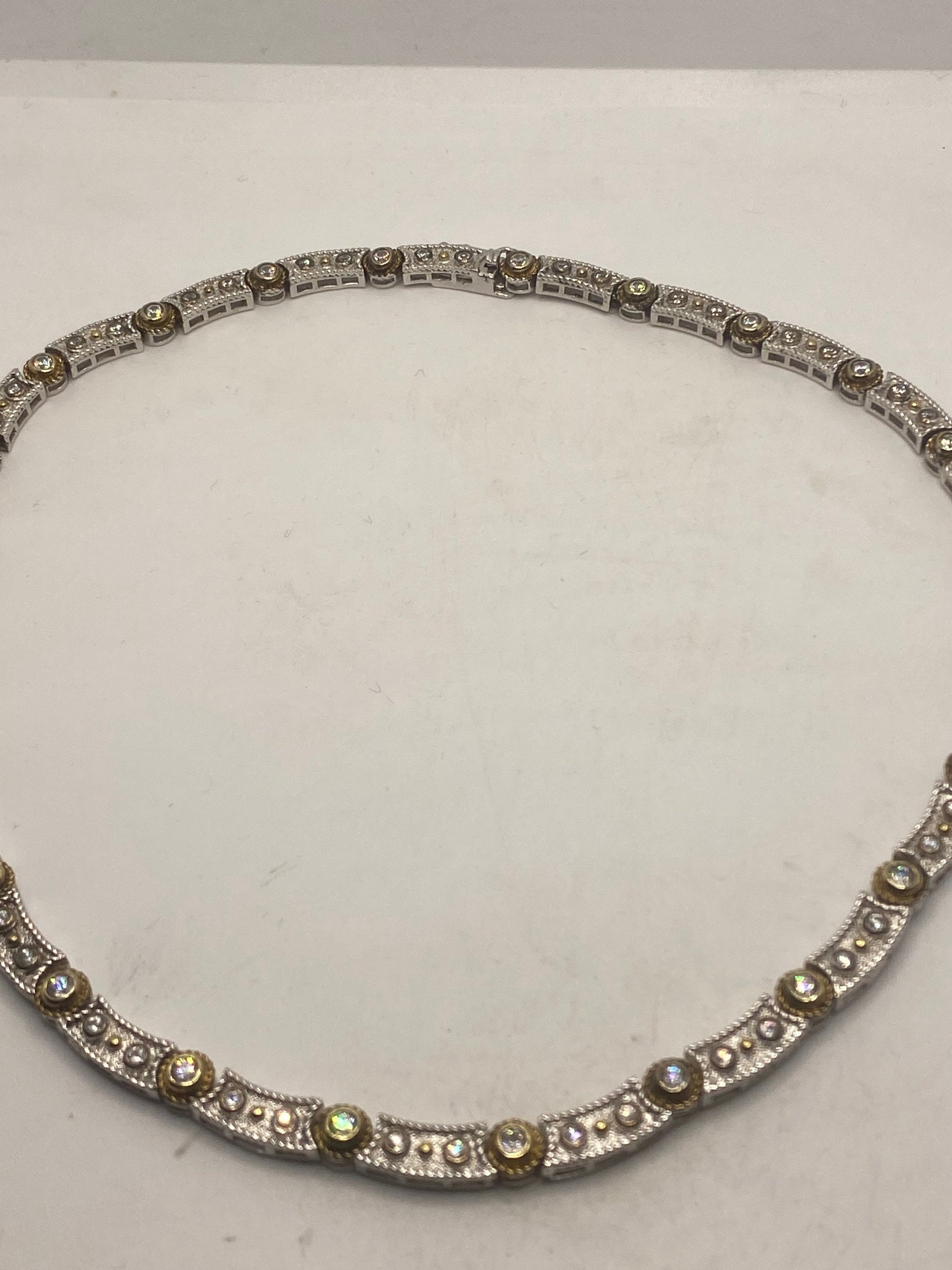 Vintage Deco Crystal White sapphire 925 Sterling Silver Necklace