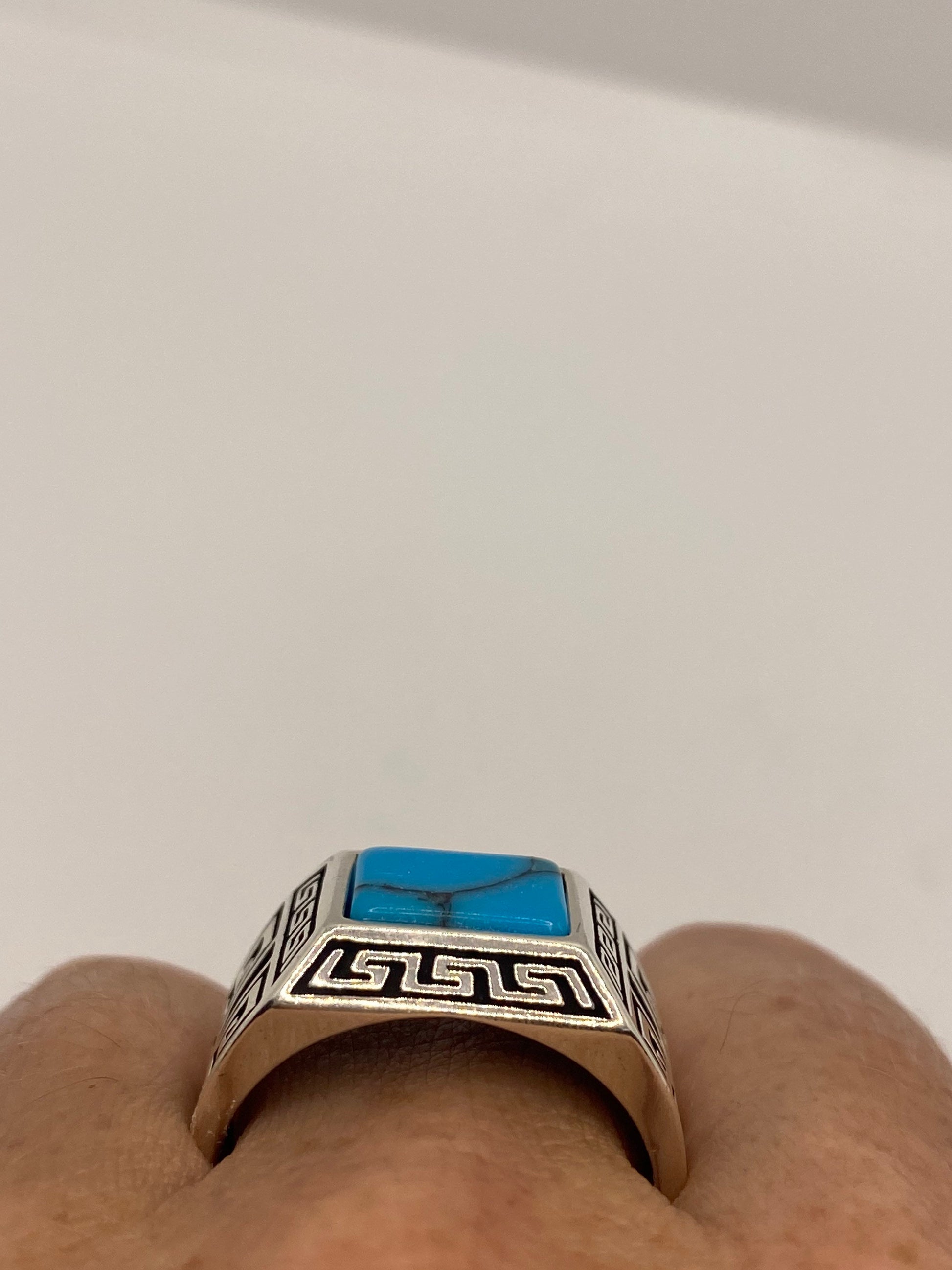 Vintage Turquoise Mens Ring in 925 Sterling Silver